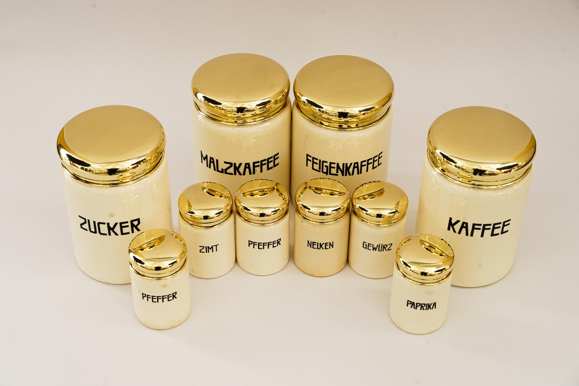 Polished A set of 10 ceramic spice jars vienna around 1930s For Sale