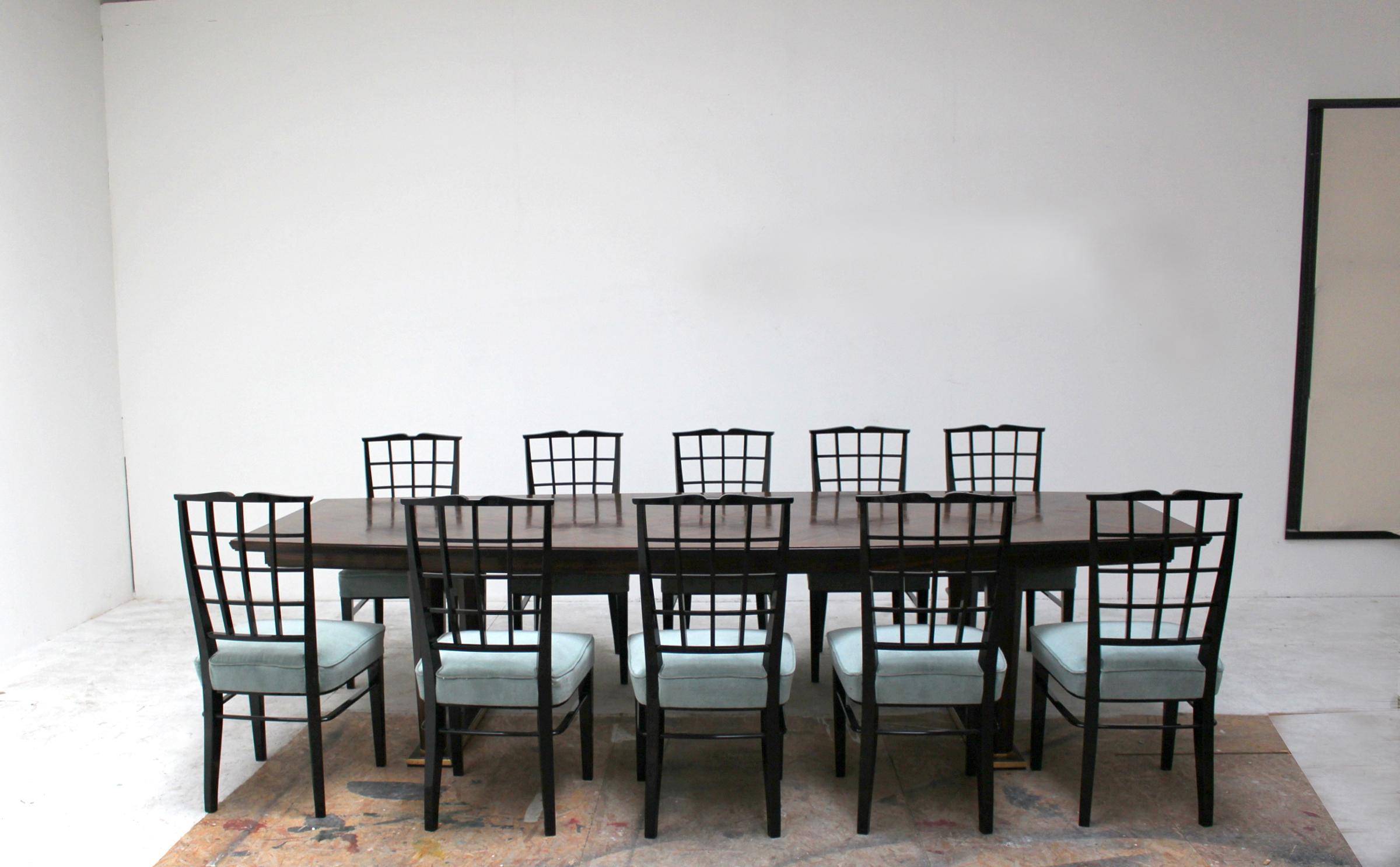 Set of 10 Fine French Art Deco Black Lacquered Chairs by Dominique For Sale 7