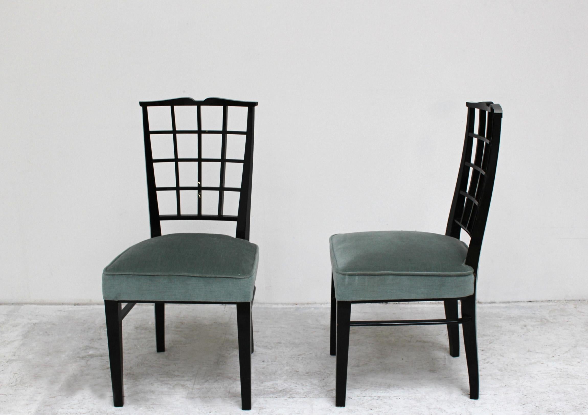 Laccato Set di 10 raffinate sedie francesi Art Deco laccate nere di Dominique in vendita