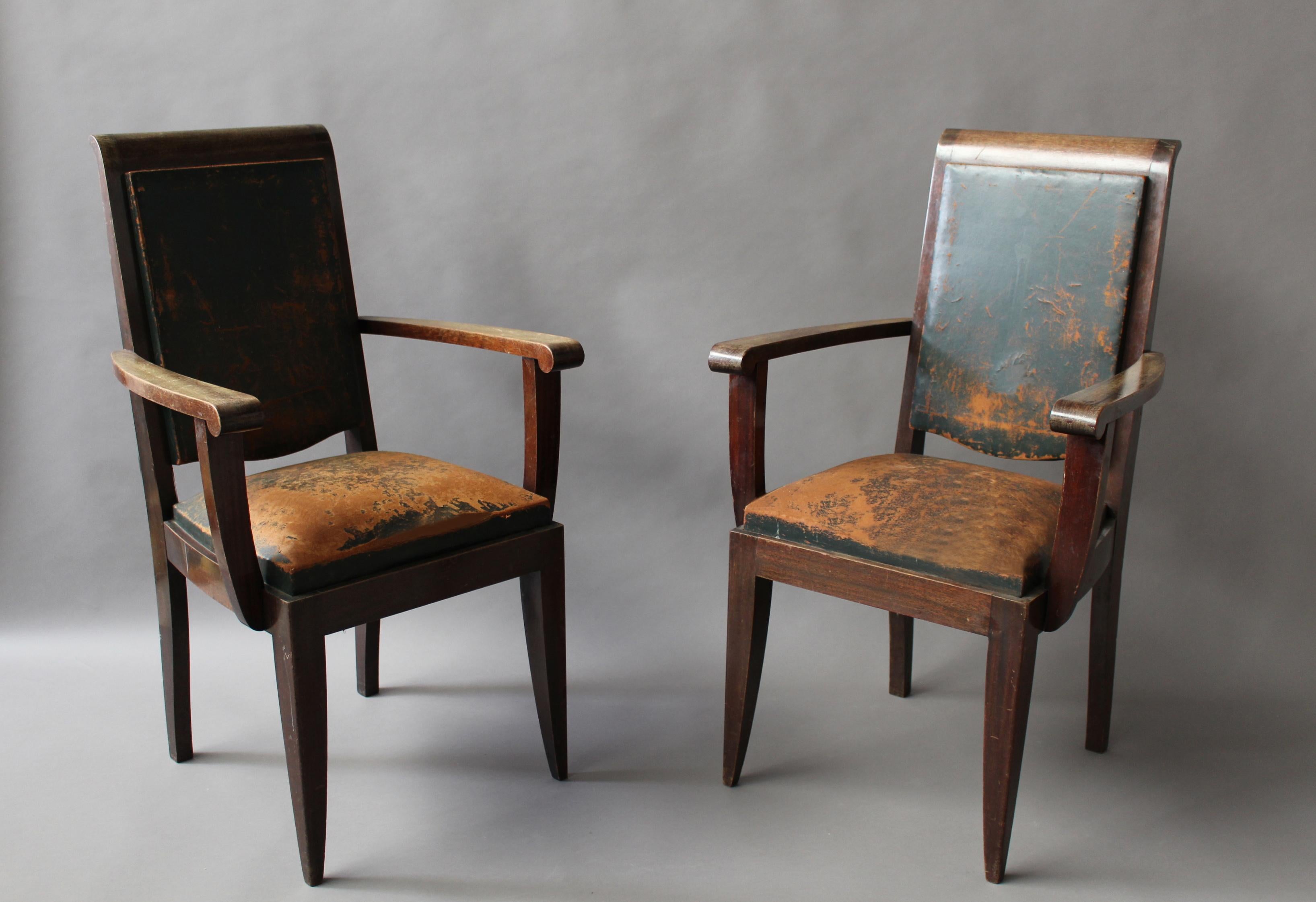 Mid-20th Century Set of 10 French Art Deco Mahogany Chairs by Gaston Poisson '8 Side and 2 Arm'