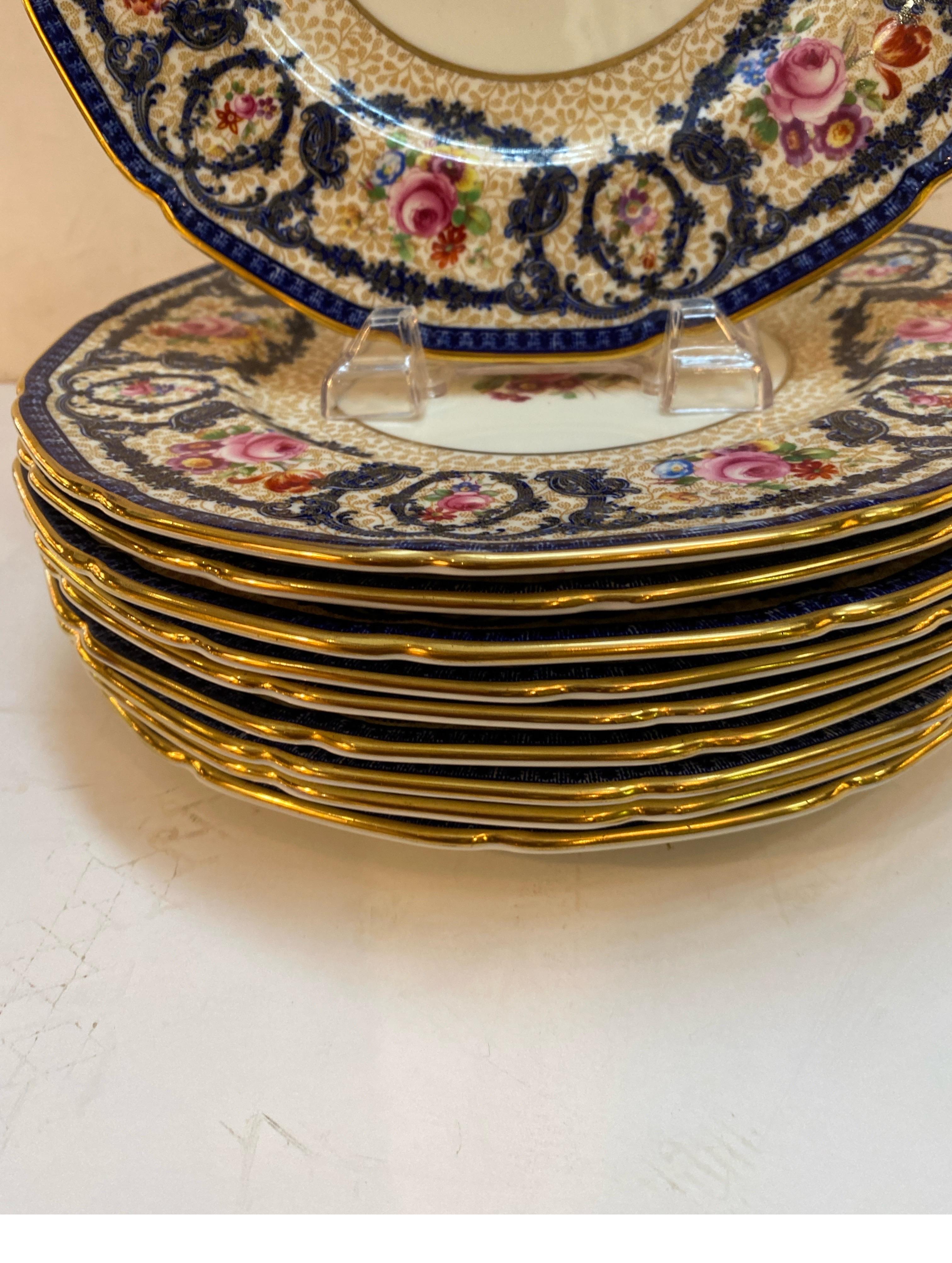 English A Set of 10 Hand Painted Antique Service Plates by Royal Doulton Circa 1915 For Sale