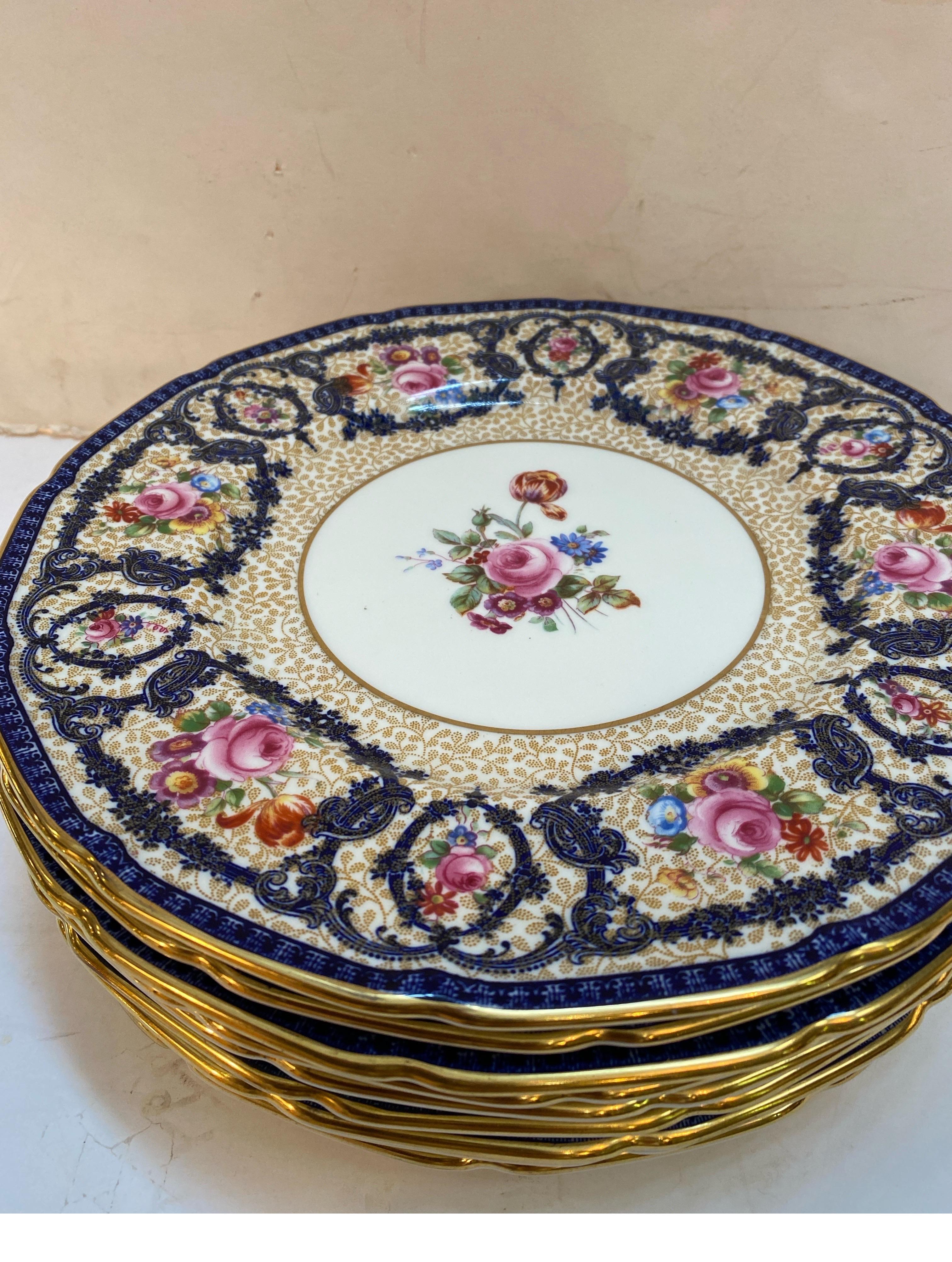 Hand-Painted A Set of 10 Hand Painted Antique Service Plates by Royal Doulton Circa 1915 For Sale