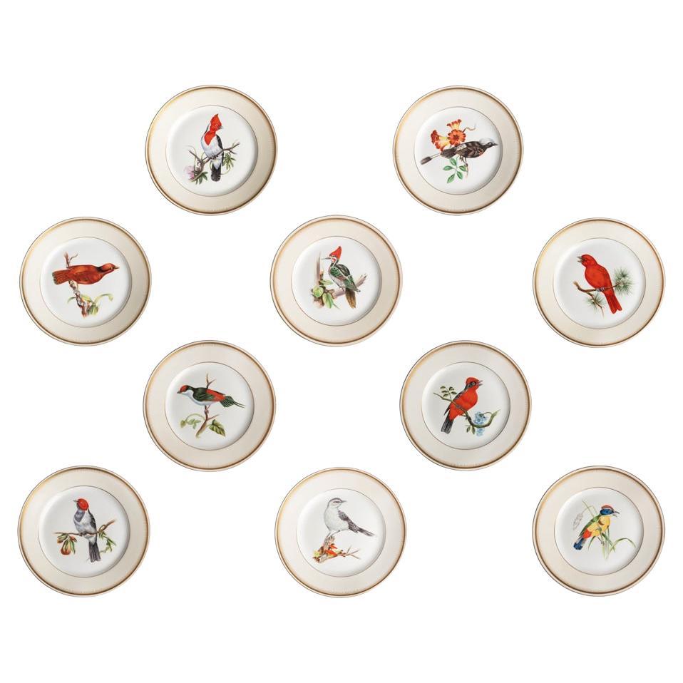 A set of 10 hand painted porcelain Vista Alegre dessert plates For Sale