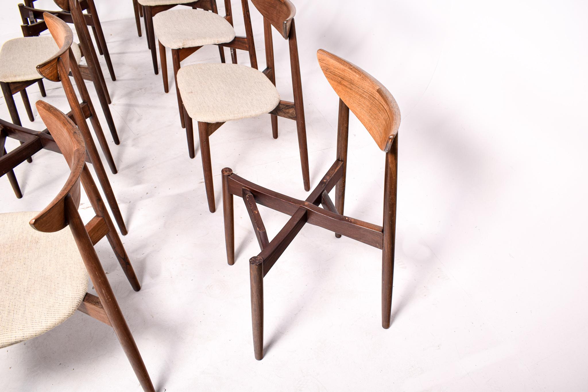 Mid-20th Century Set of 10 Rosewood Dining Chairs by Harry Ostergaard for Randers