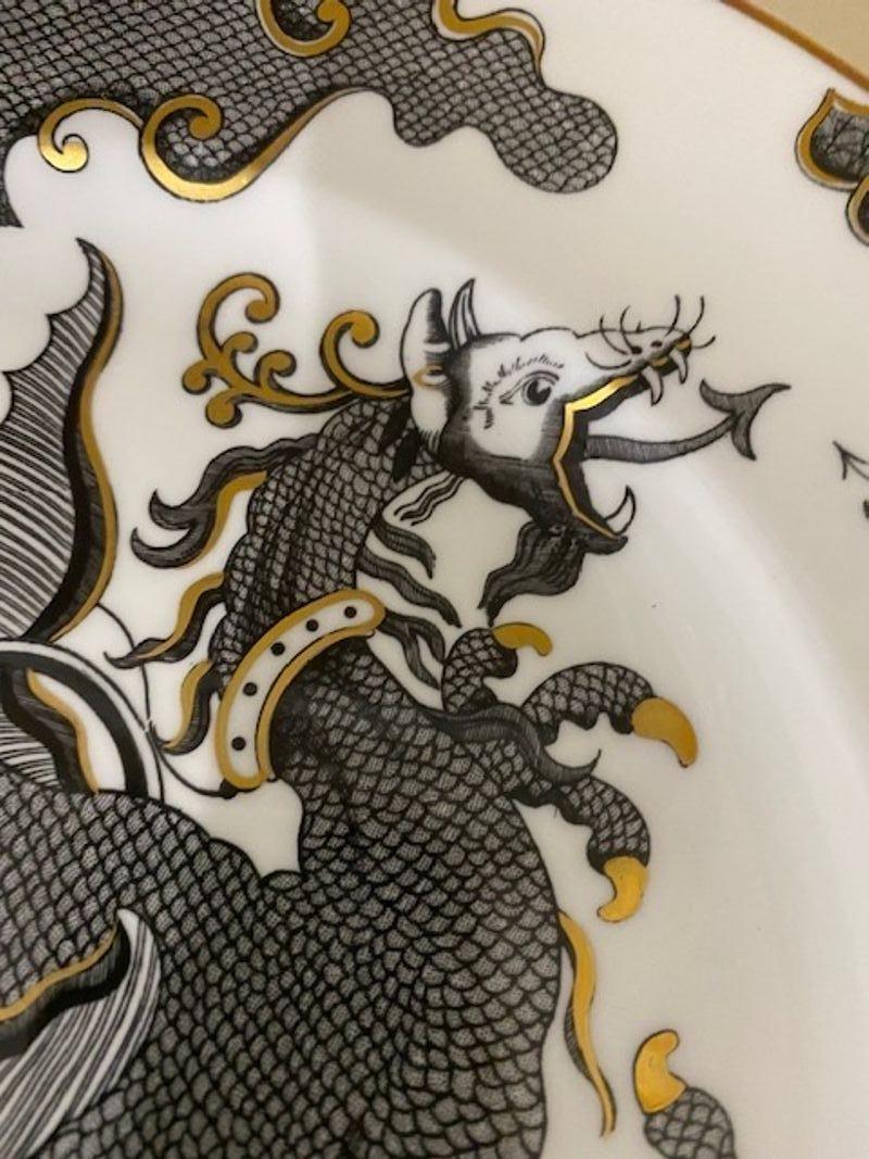 Porcelain Set of 10 Royal Worcester Black Dragon Dinner Plates