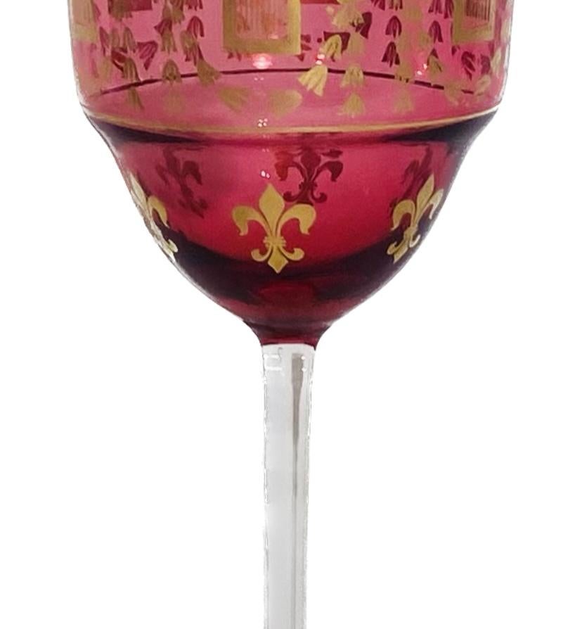 A Set of 10 Ruby Gilt Wine Glasses, Antique French Circa 1900. Fleur de Lis  For Sale 3