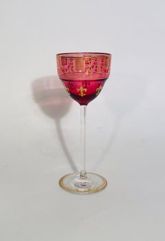 A Set of 10 Ruby Gilt Wine Glasses, Antique French Circa 1900. Fleur de Lis