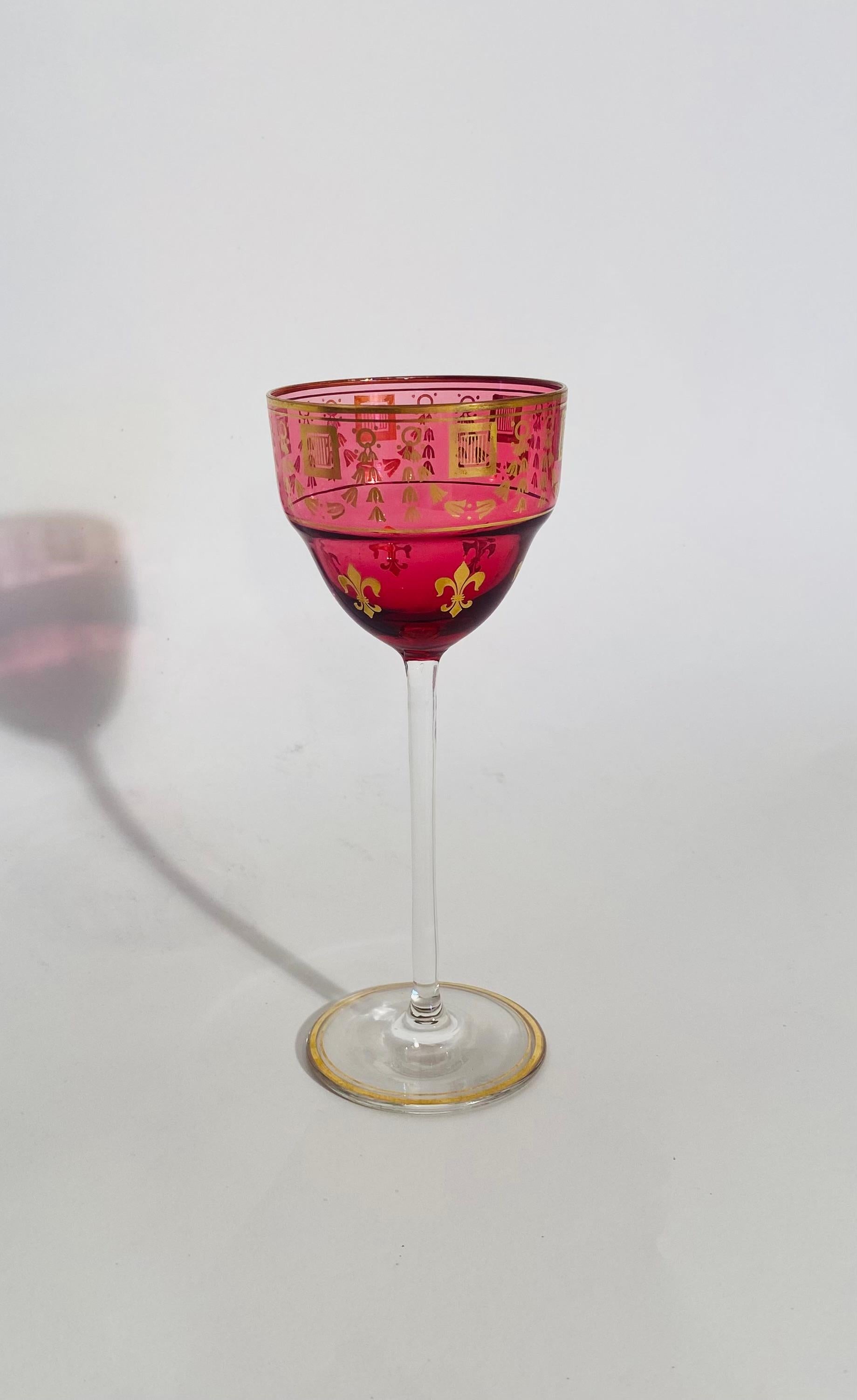 Gold A Set of 10 Ruby Gilt Wine Glasses, Antique French Circa 1900. Fleur de Lis  For Sale