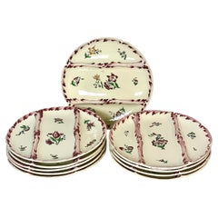 Set of 10 Vintage Sarreguemines Majolica Asparagus Plates