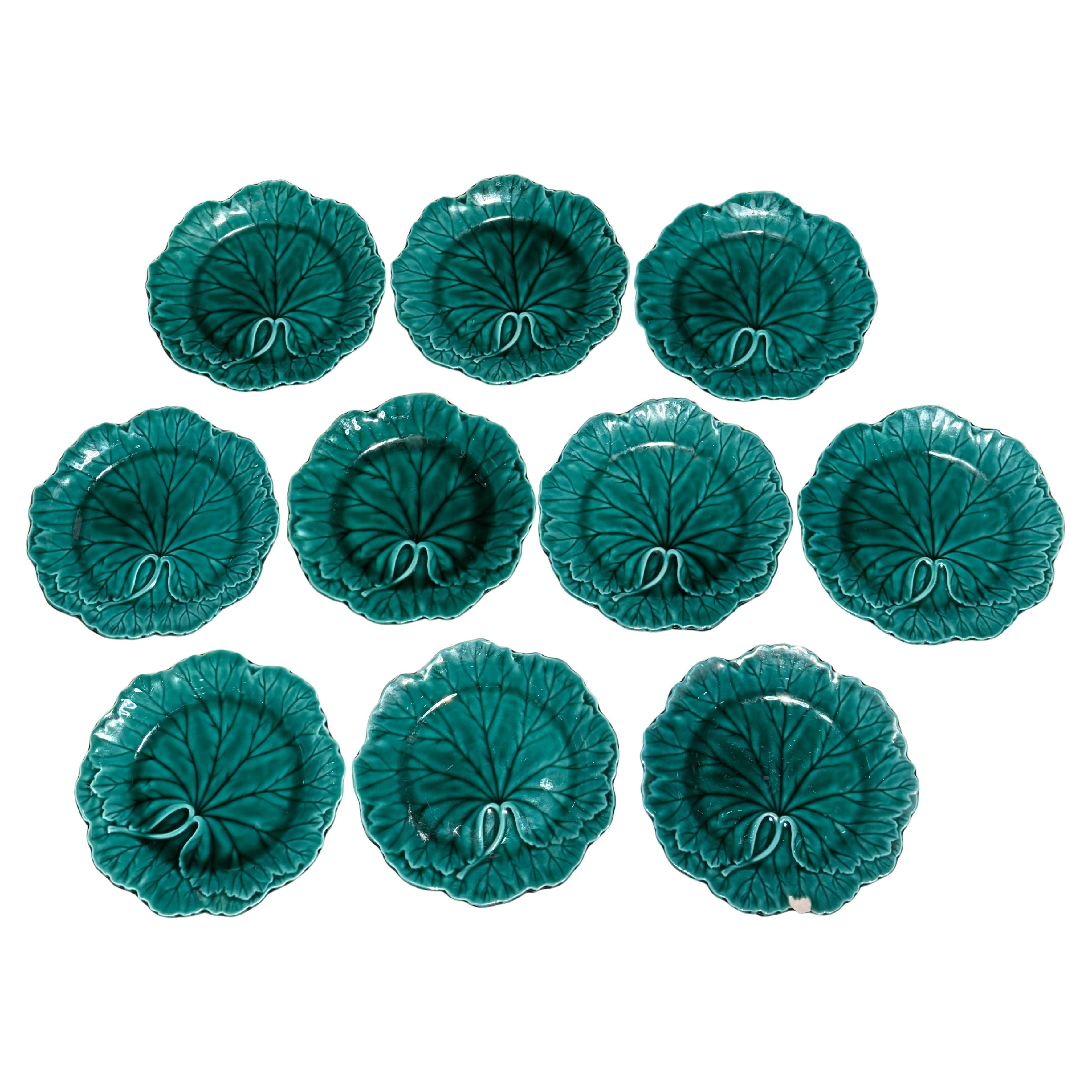 Juego de 10 platos Wedgwood y Barlaston de Etruria de mayólica esmaltada verde con forma de col