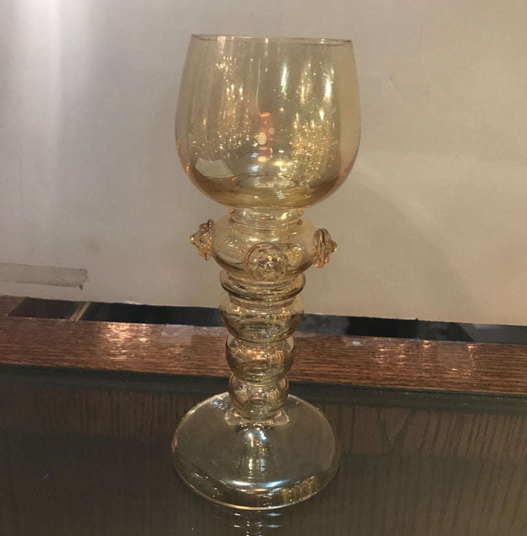 Set of 12 19th Century Hand Blown Iridescent Amber Glass Rhine Wine