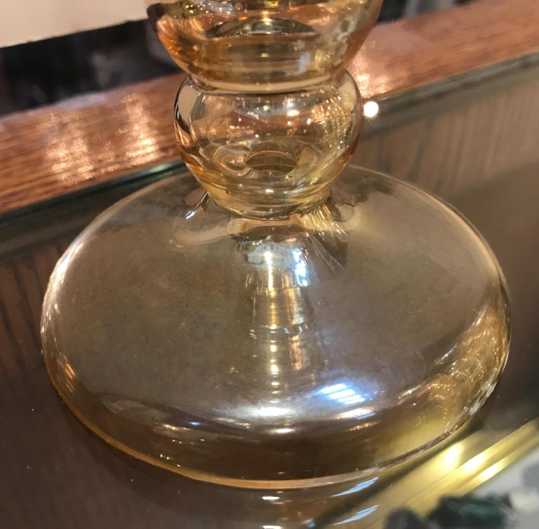 Set of 12 19th Century Hand Blown Iridescent Amber Glass Rhine Wine