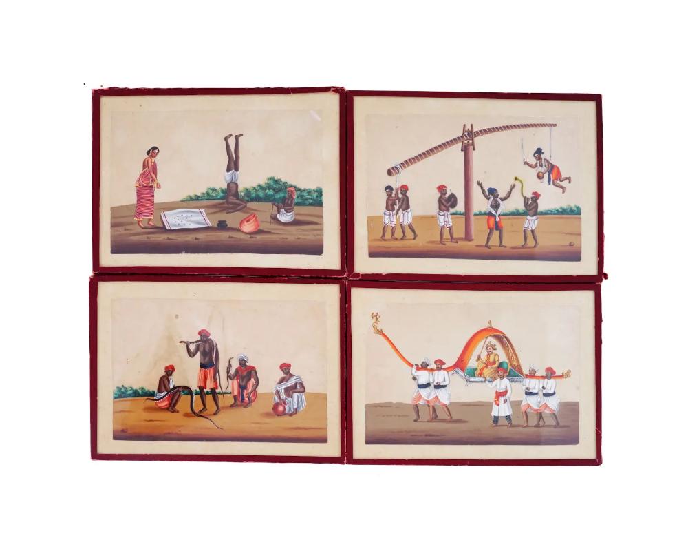 19th Century A Set of 12 Antique Indian Company School Miniature Paintings For Sale
