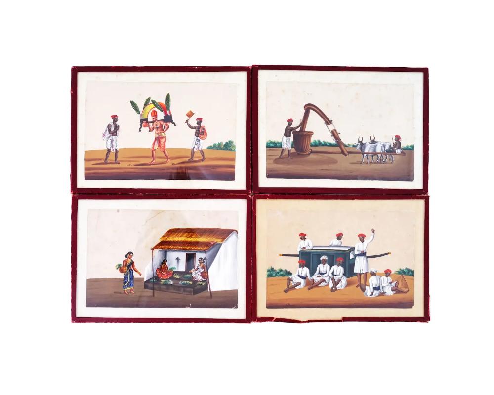A Set of 12 Antique Indian Company School Miniature Paintings For Sale 1