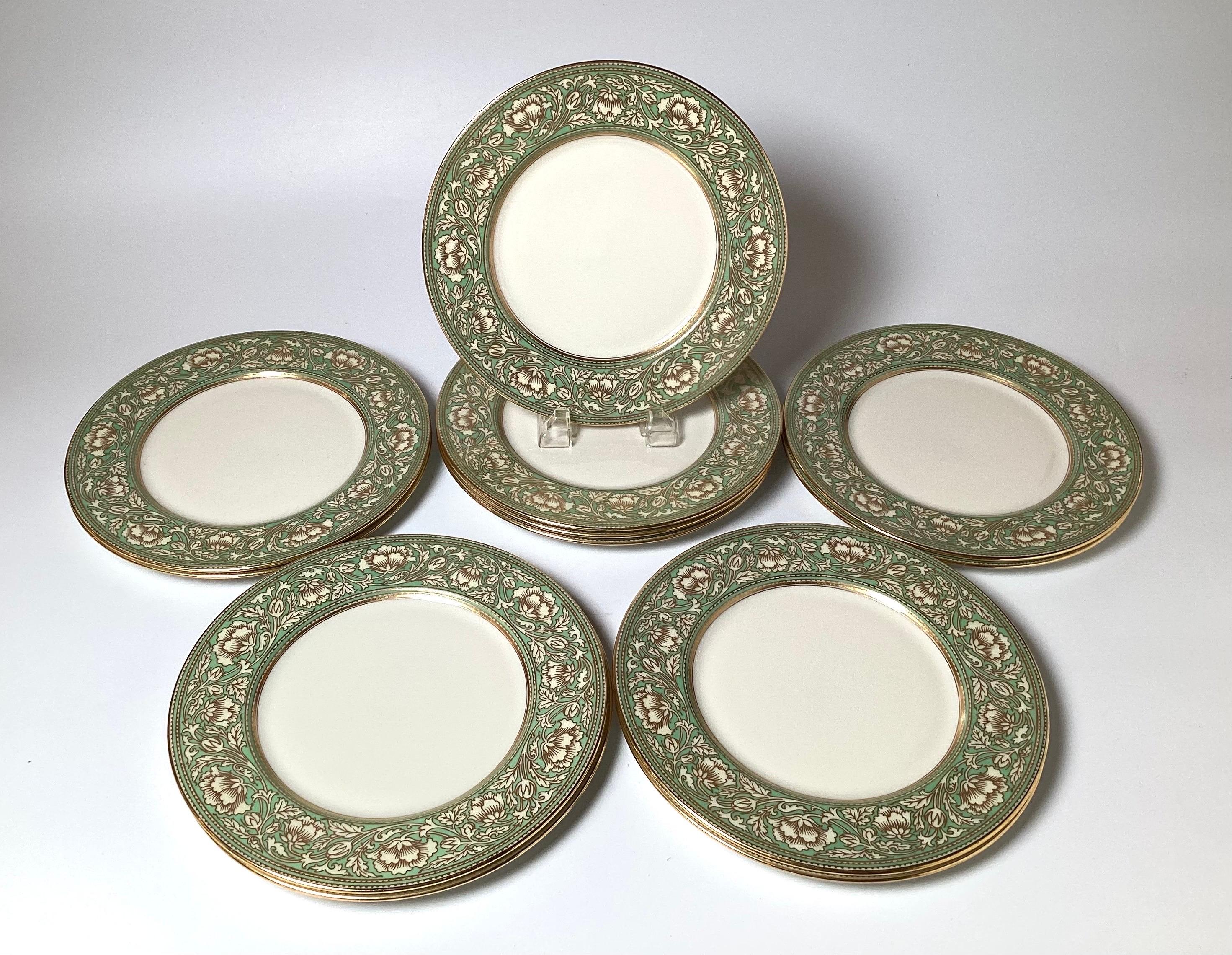 Set of 12 Antique Lenox Green Mark Service Plates 1920's In Excellent Condition For Sale In Lambertville, NJ