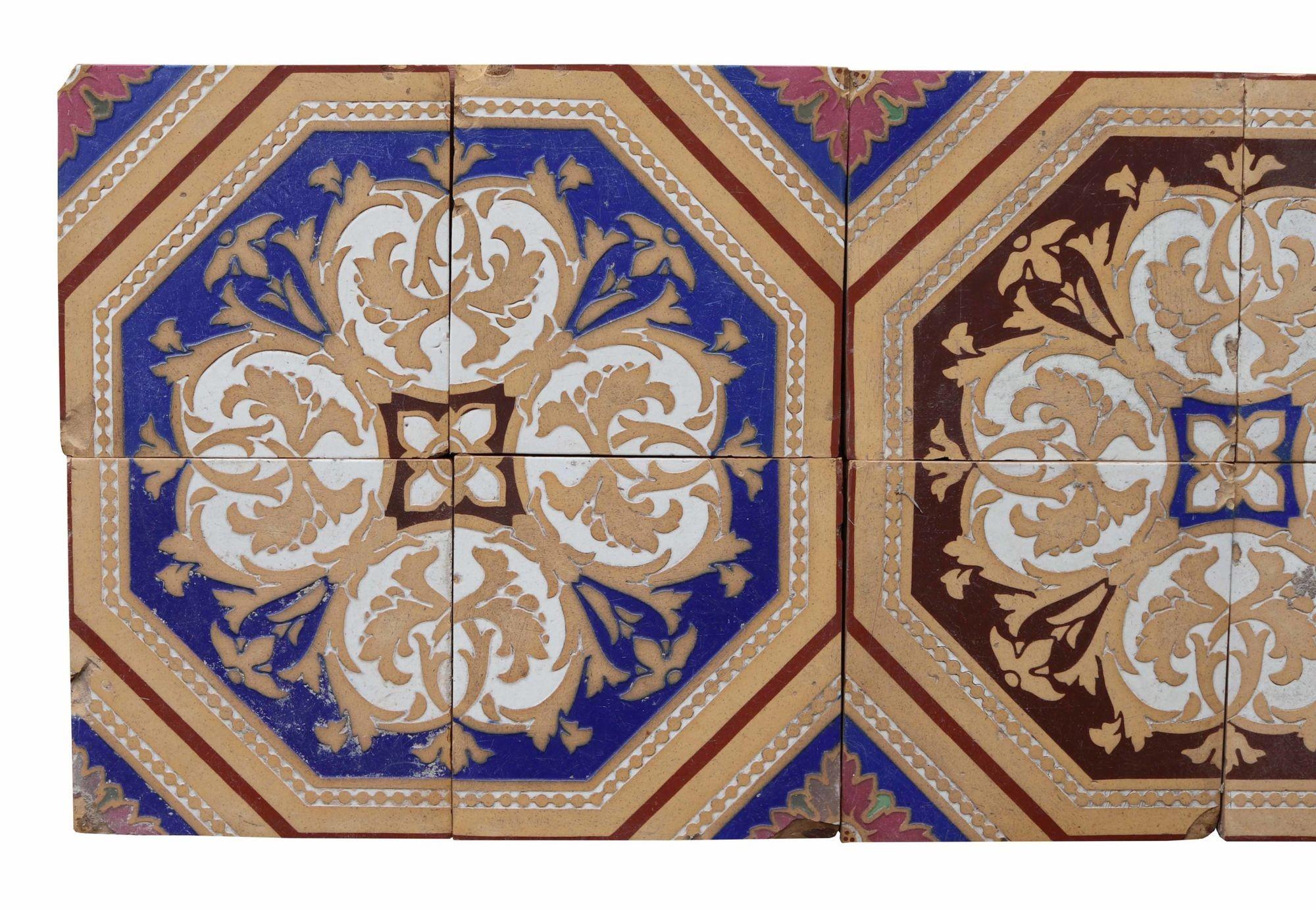 English A Set of 12 Antique Minton & Co. Encaustic Tiles For Sale