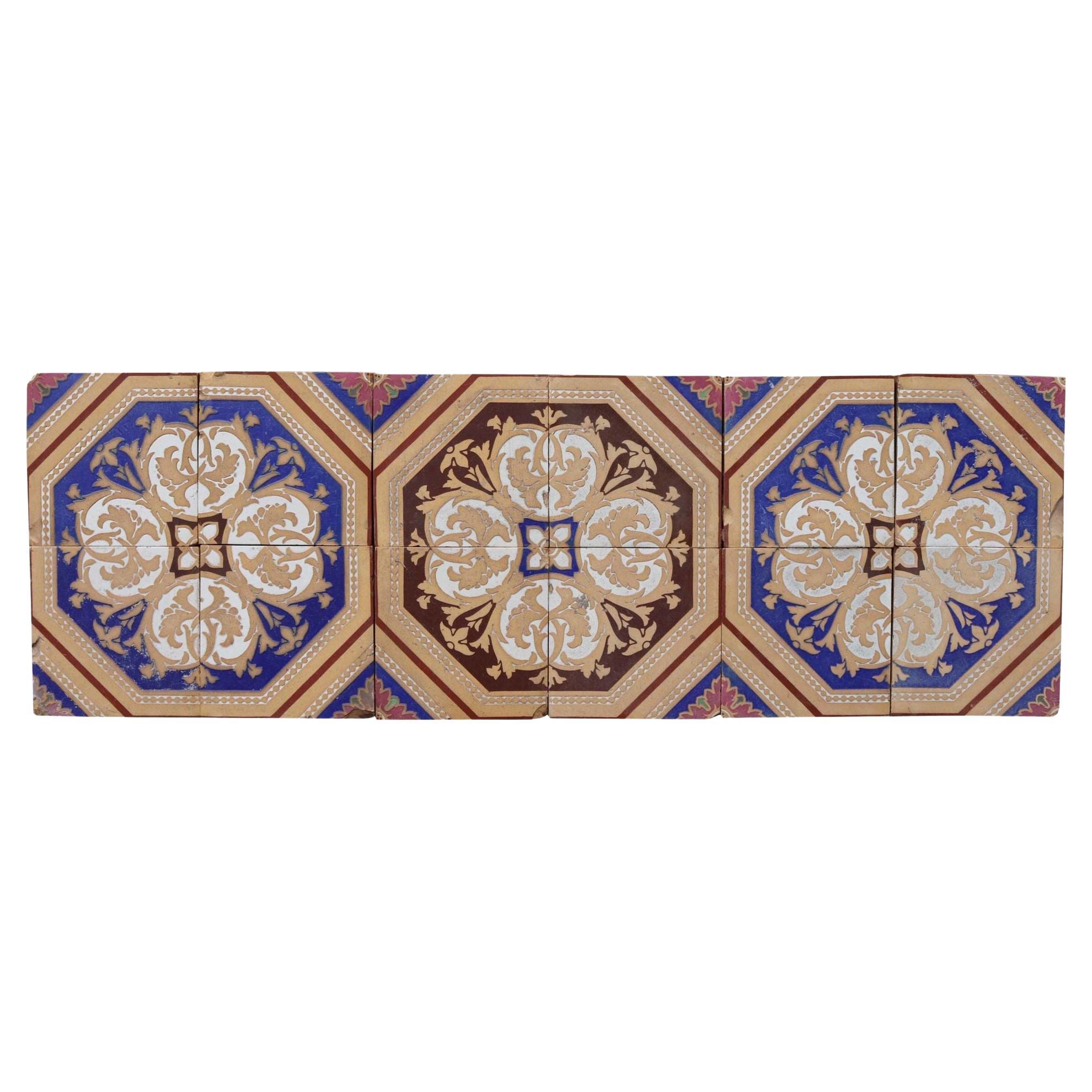 A Set of 12 Antique Minton & Co. Encaustic Tiles For Sale