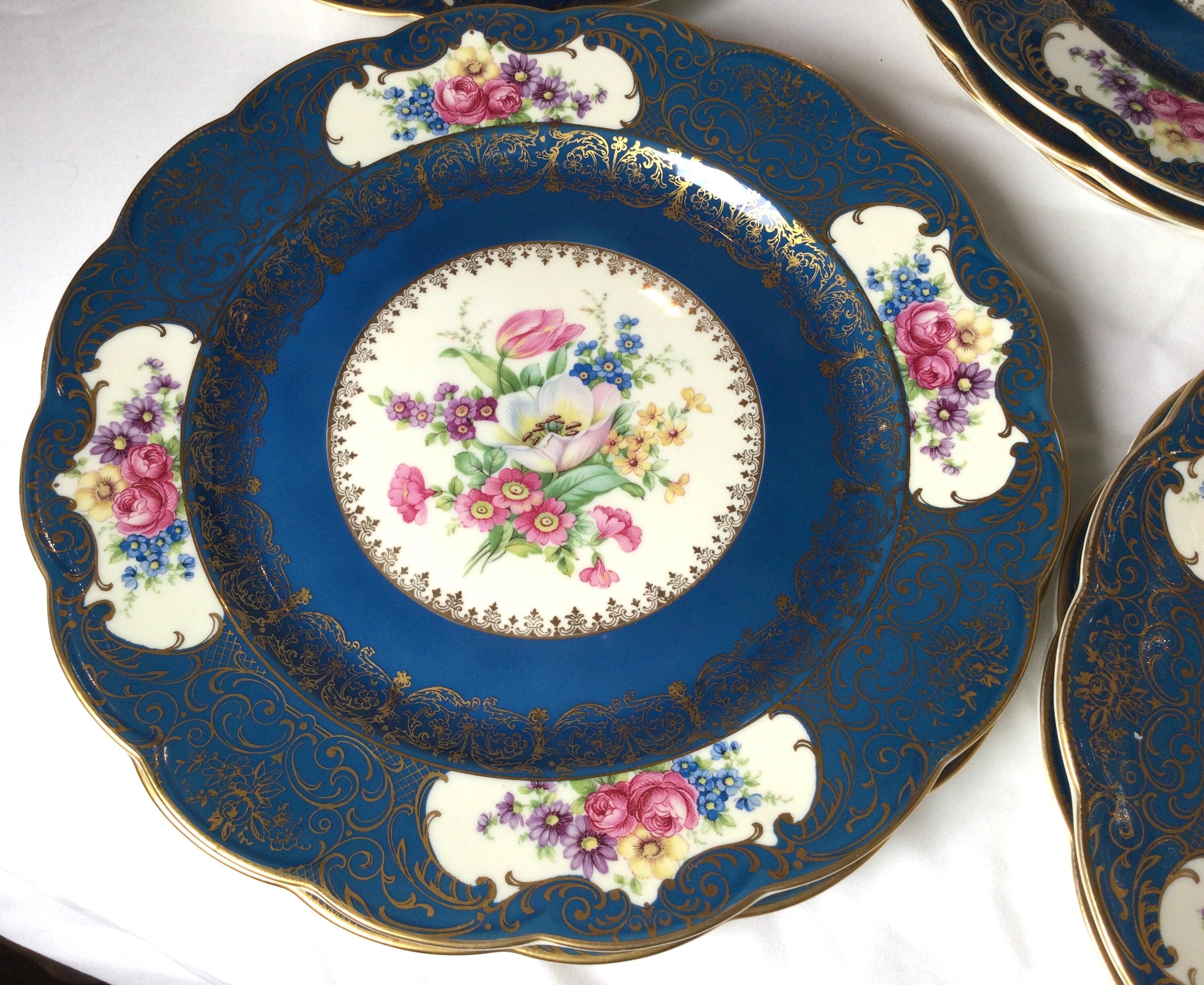 Mid-20th Century Set of 12 Elaborate Service Dinner Plates