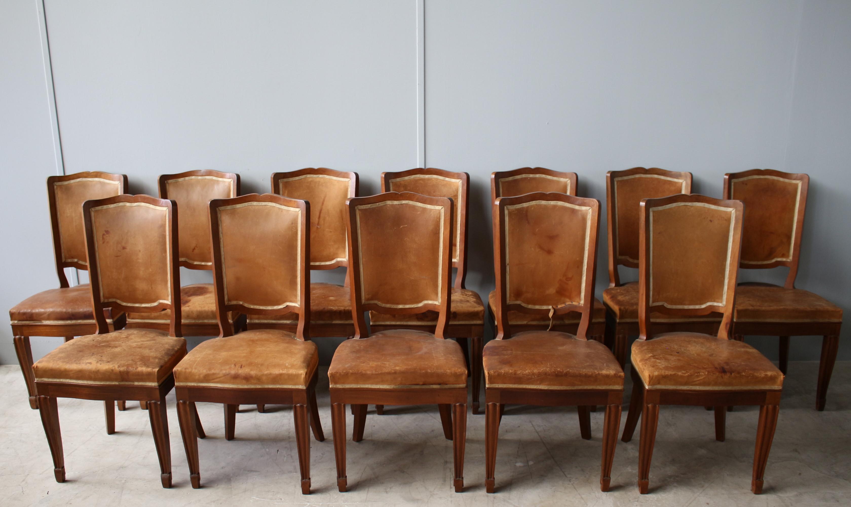 A Set of 12 Fine French Art Deco Mahogany Dining Chairs in the Manner of Arbus 11