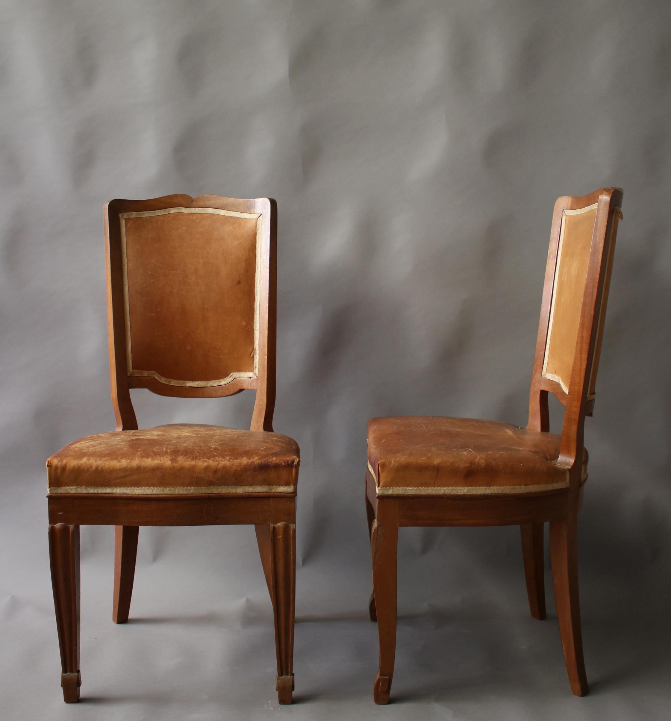Mid-20th Century A Set of 12 Fine French Art Deco Mahogany Dining Chairs in the Manner of Arbus