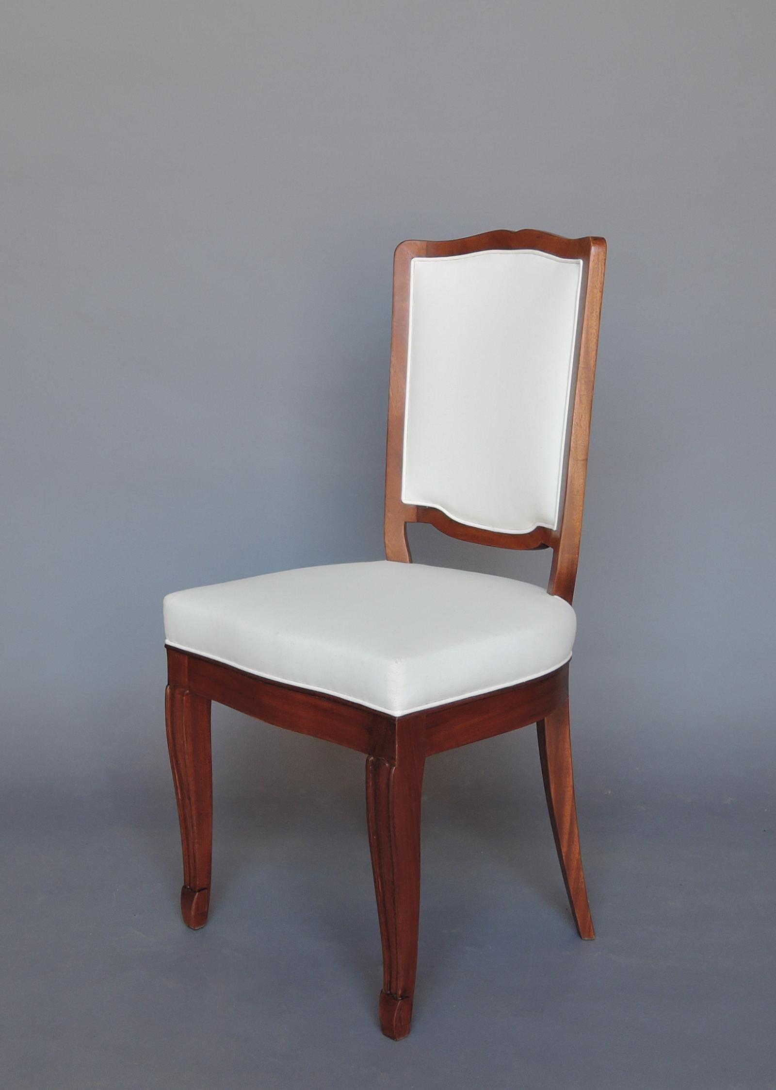 A Set of 12 Fine French Art Deco Mahogany Dining Chairs in the Manner of Arbus For Sale 5