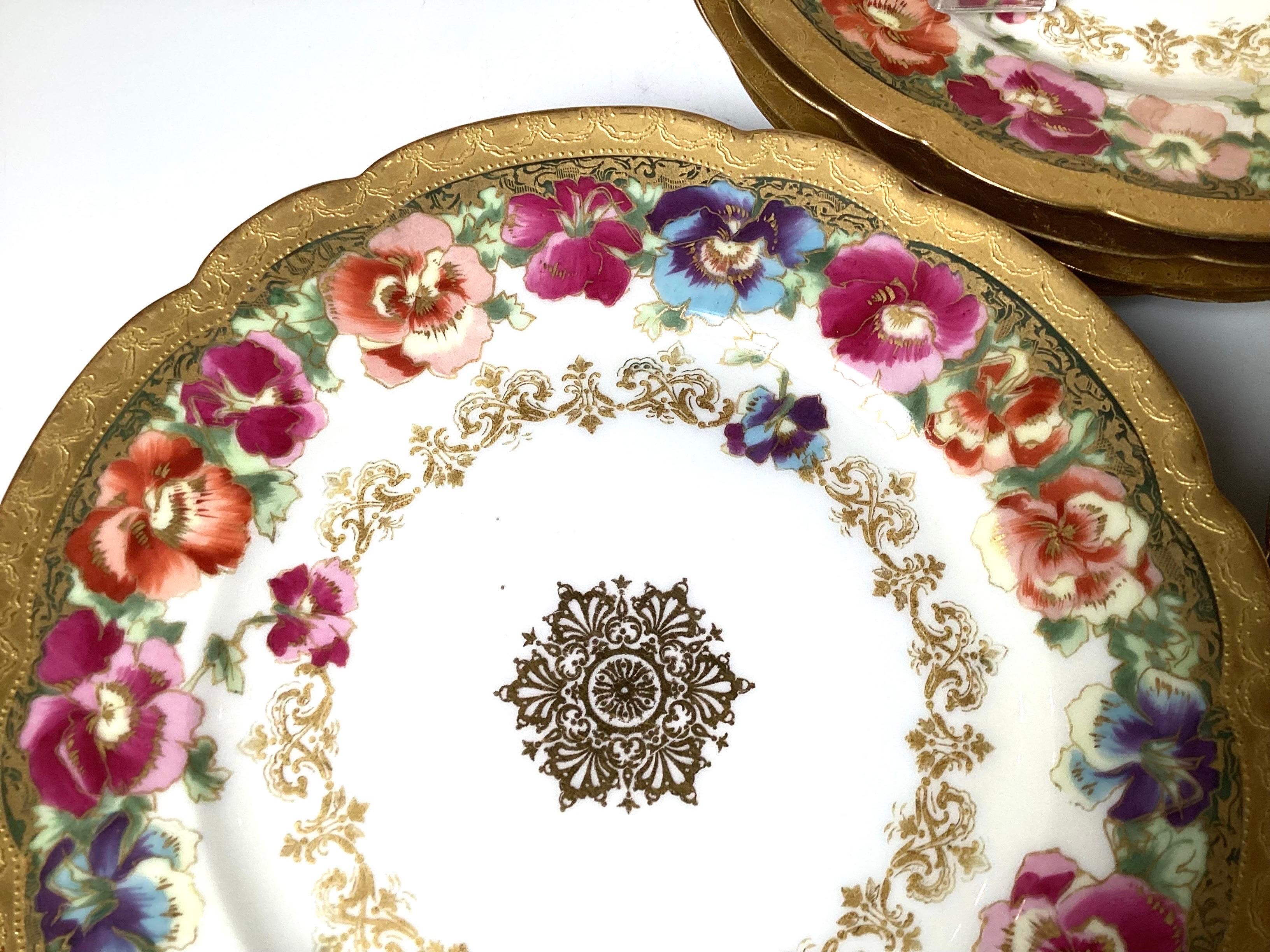 Late 19th Century A Set of 12 French Hand Painted Porcelain Luncheon Accent Plates, Circa 1890 For Sale