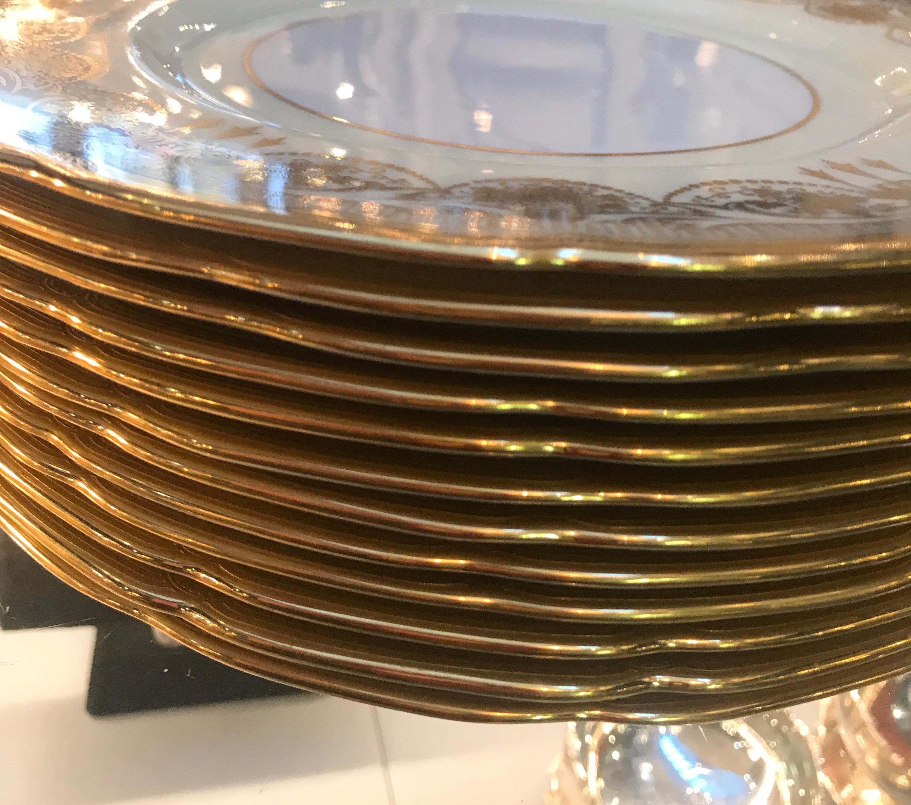 Mid-20th Century A Set of 12 Gold Encrusted Service Dinner Plates