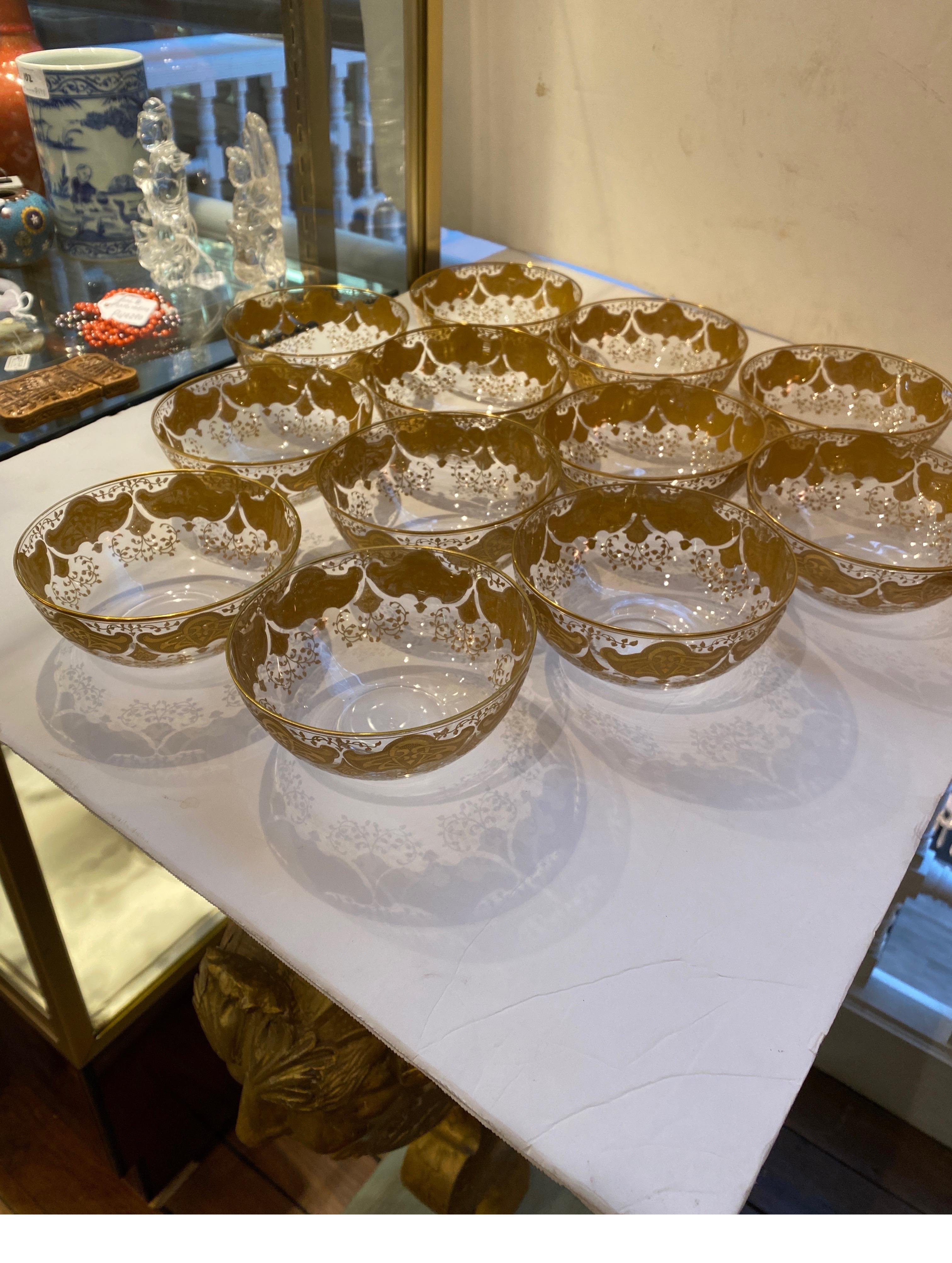 Set of 12 Hand Gilt Decorated Finger Bowls by Moser 4