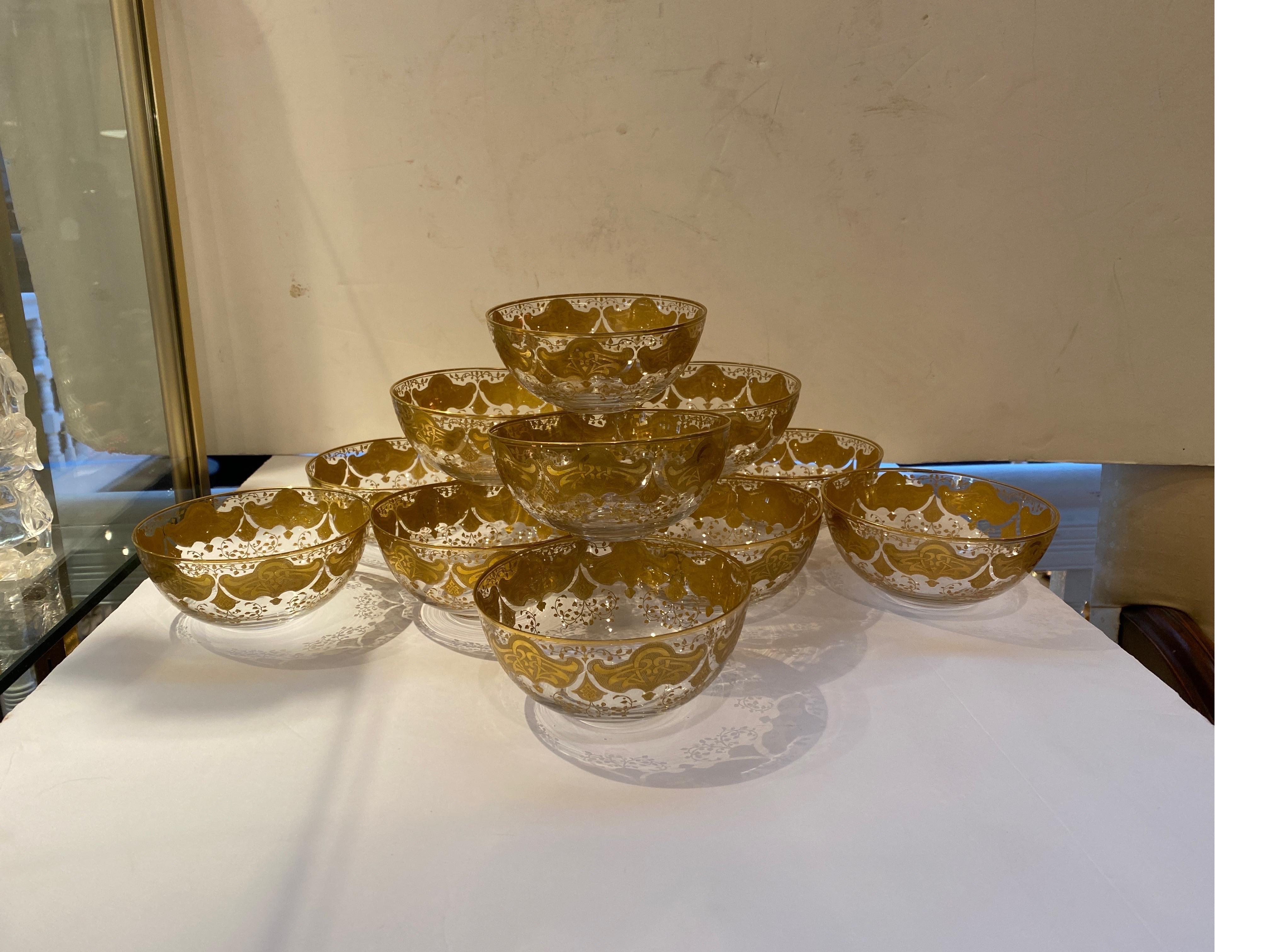 Set of 12 Hand Gilt Decorated Finger Bowls by Moser 5