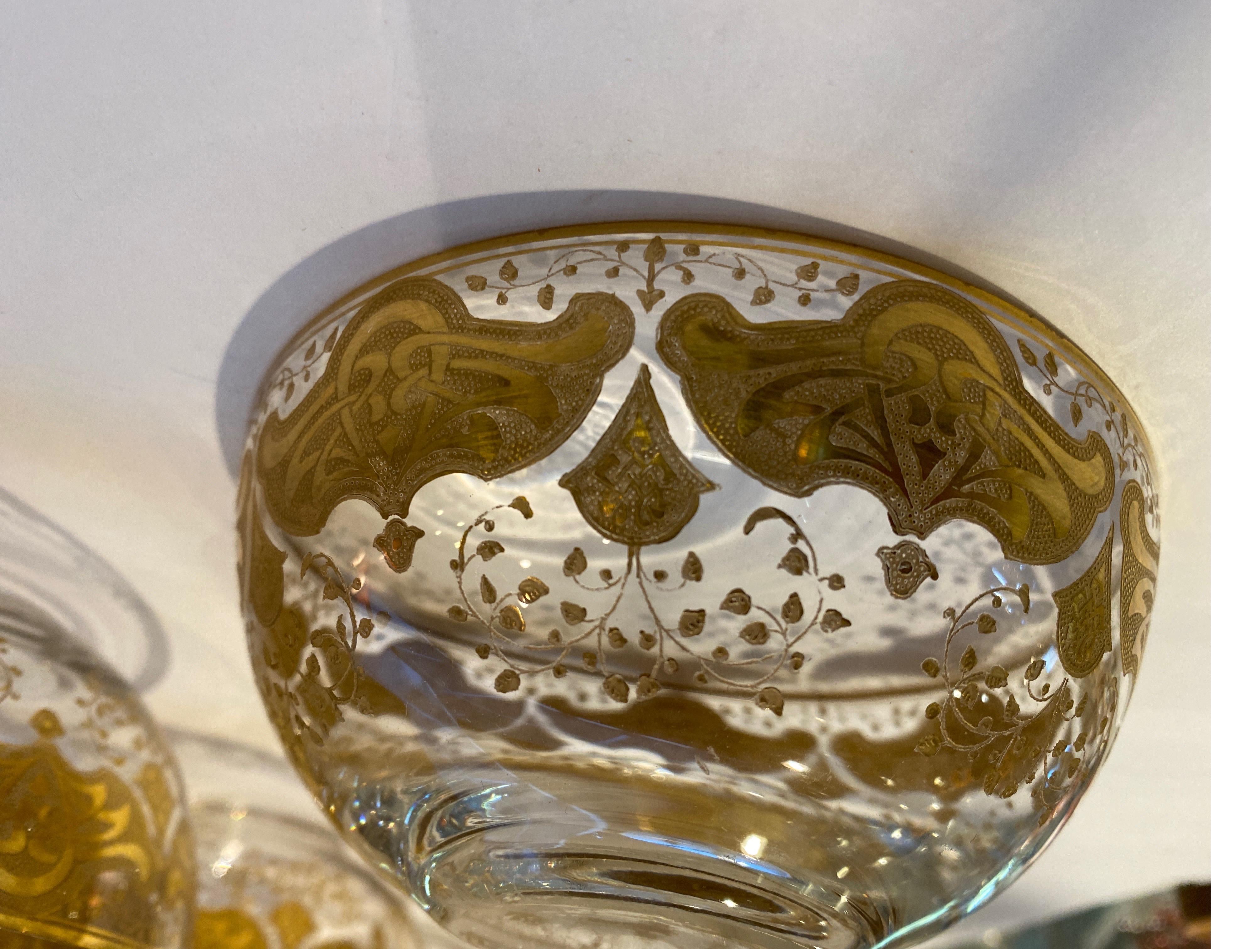 Glass Set of 12 Hand Gilt Decorated Finger Bowls by Moser