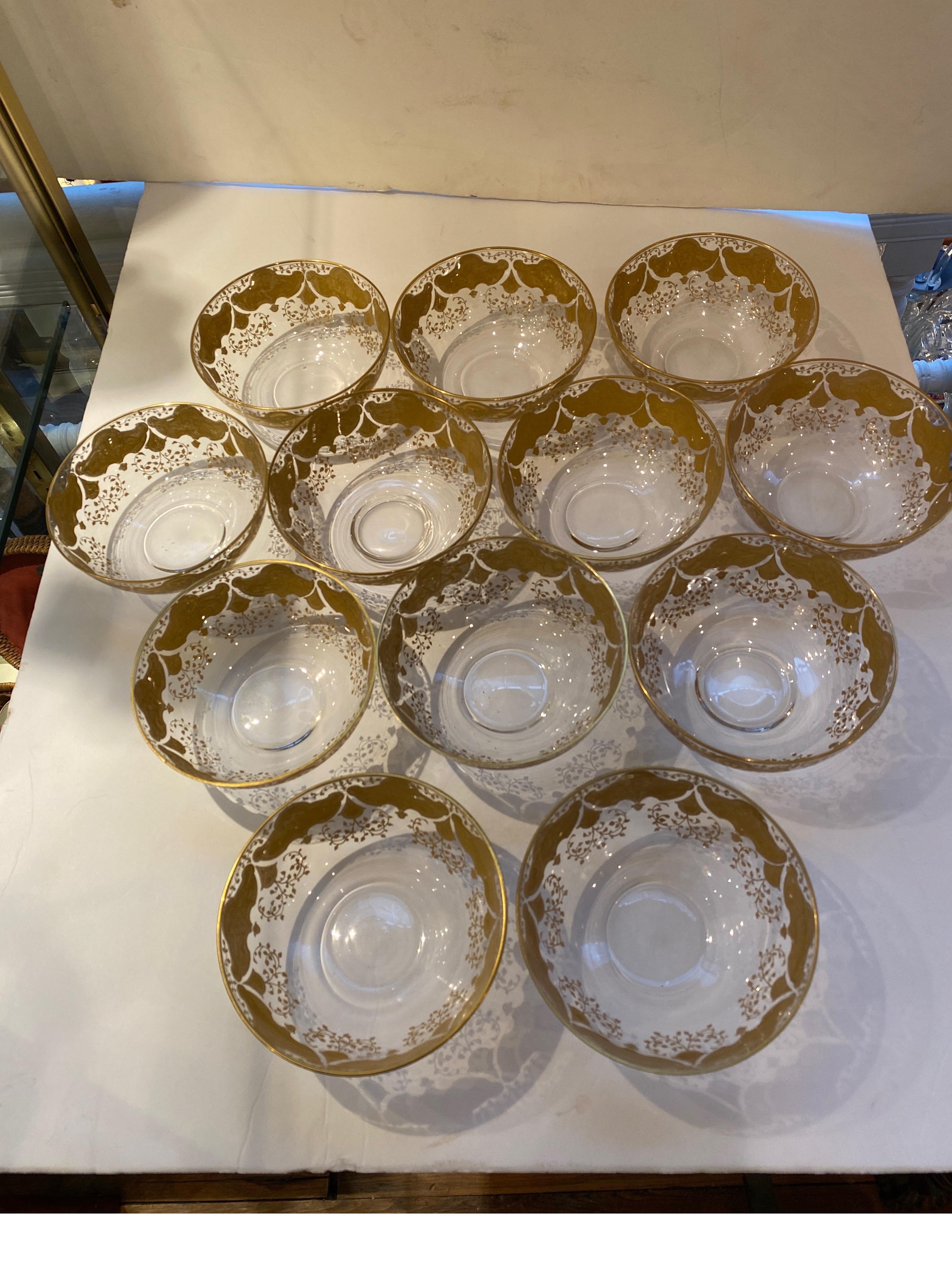 Set of 12 Hand Gilt Decorated Finger Bowls by Moser 1