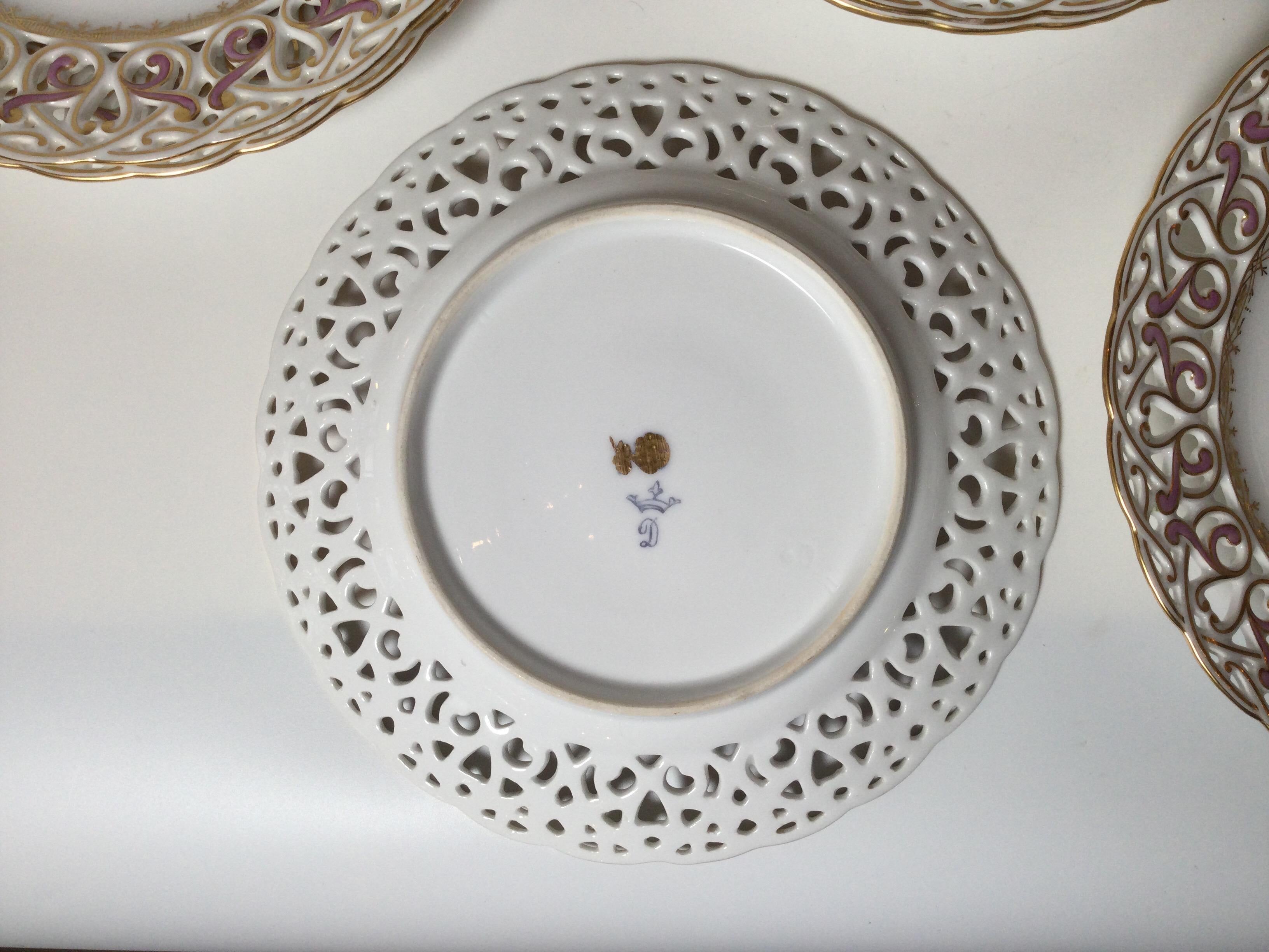 Set of 12 Hand Painted Dresden Reticulated Accent Plates 2