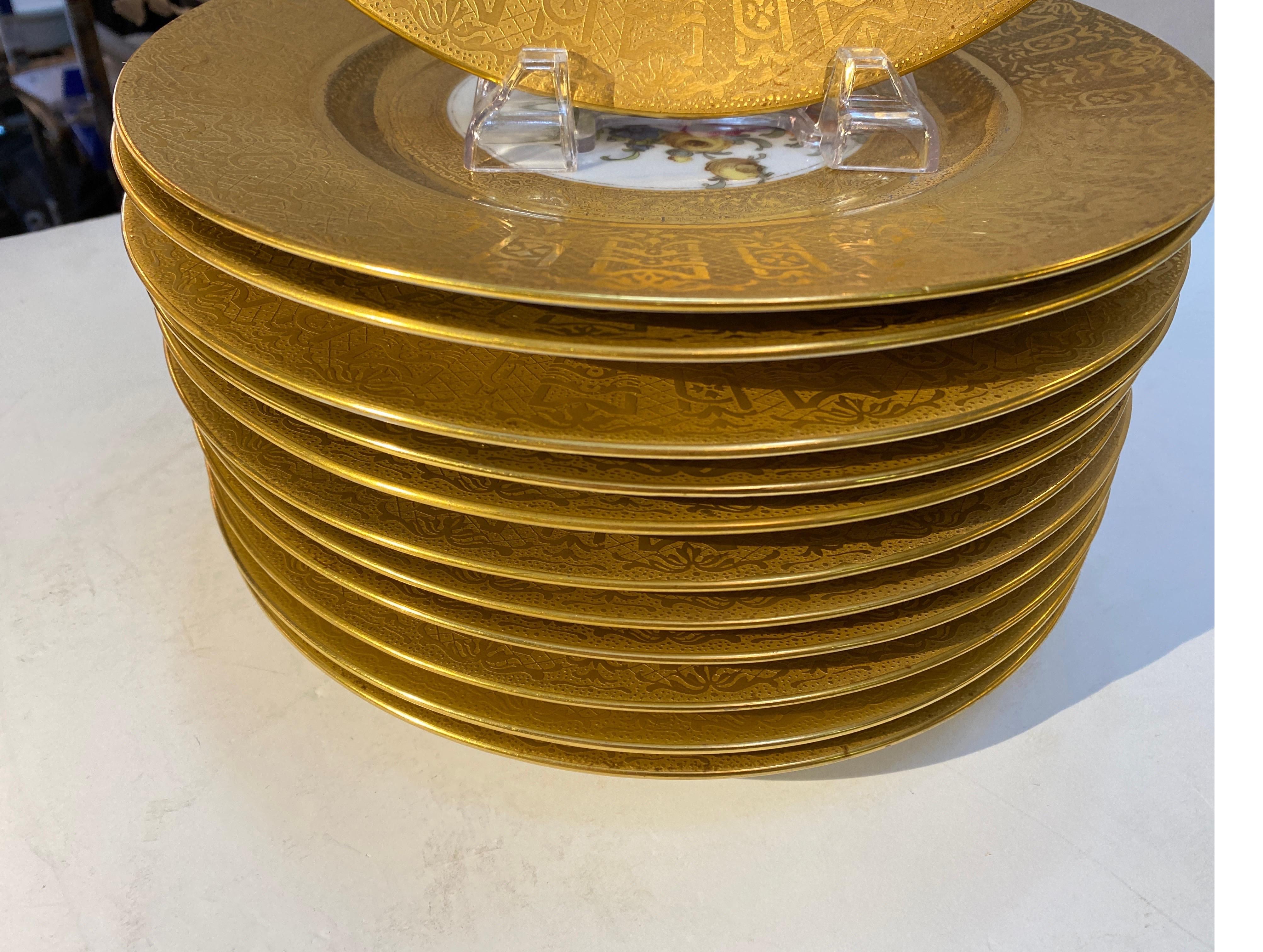 20th Century Set of 12 Lavish Heinrich and Co Service Dinner Plates