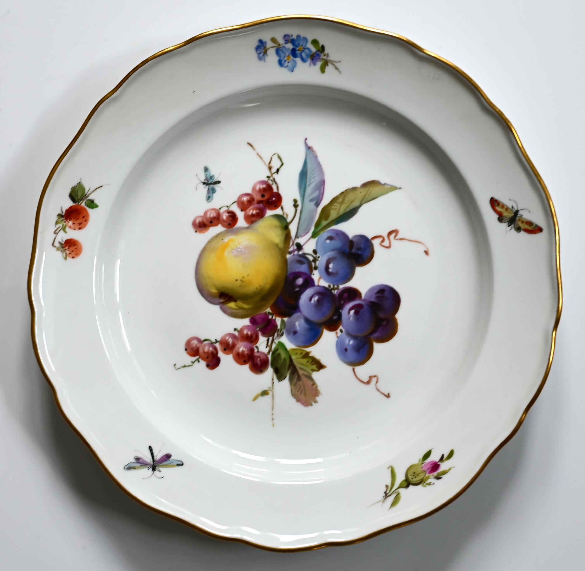 German Set of 12 Meissen Plates with Fruits, Insects and Flowers 19.Jhdt Porcelain
