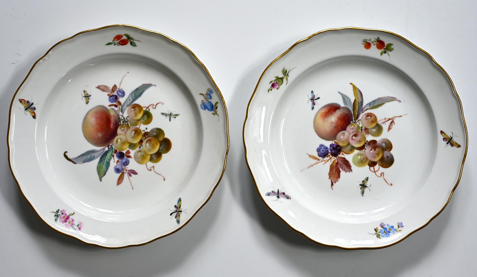 Set of 12 Meissen Plates with Fruits, Insects and Flowers 19.Jhdt Porcelain In Good Condition In Epfach, DE