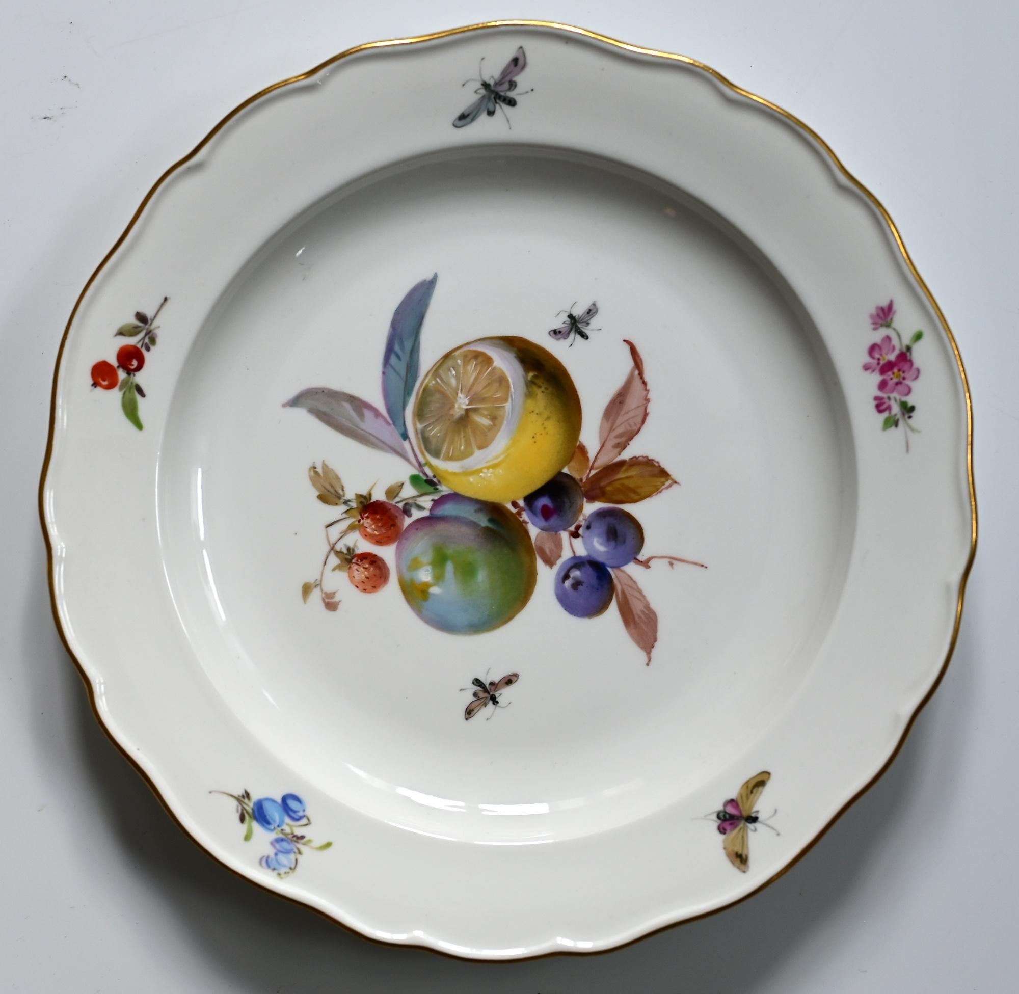 Set of 12 Meissen Plates with Fruits, Insects and Flowers 19.Jhdt Porcelain 3