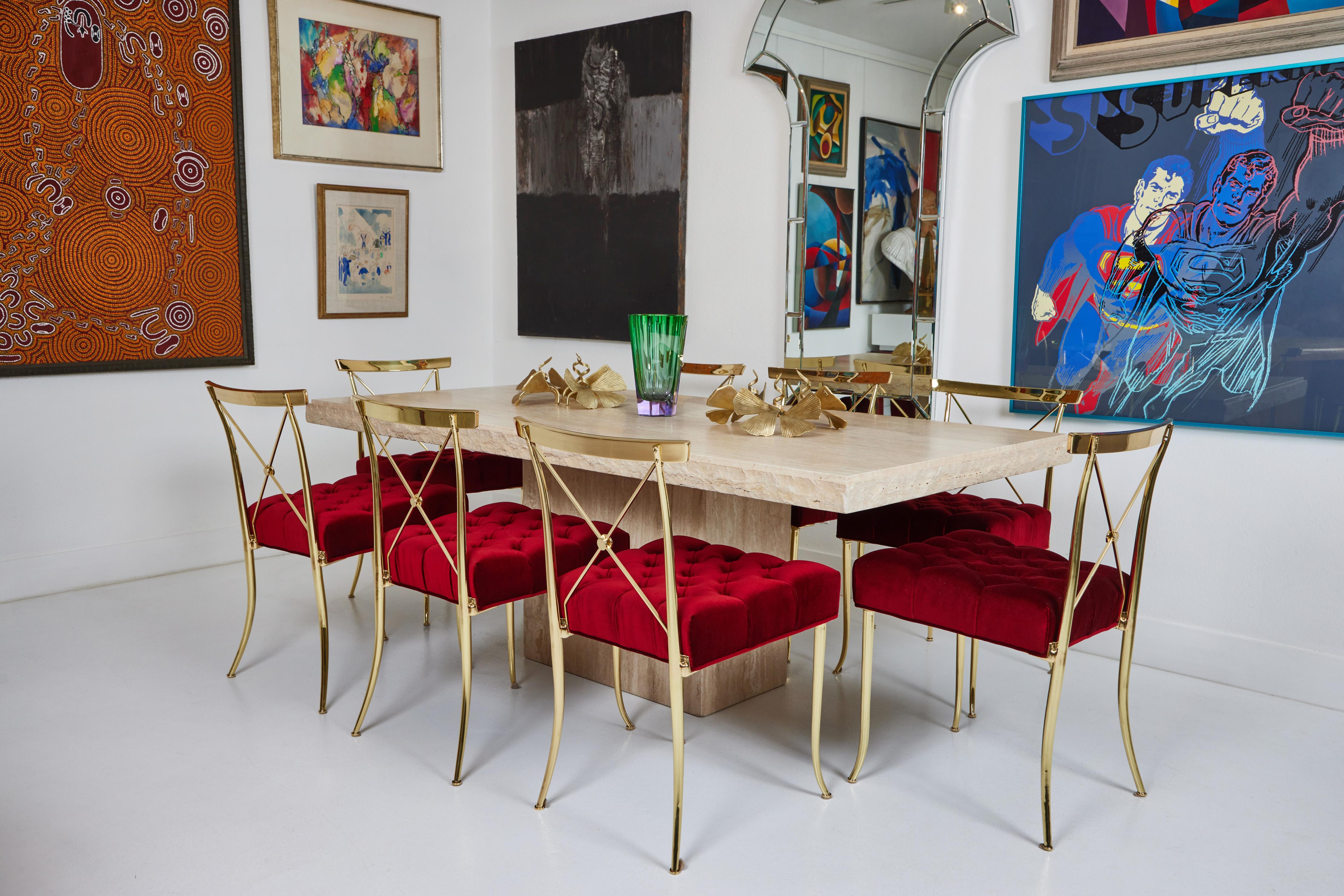 Set of 8 Neoclassical Brass Dining Chairs For Sale 4