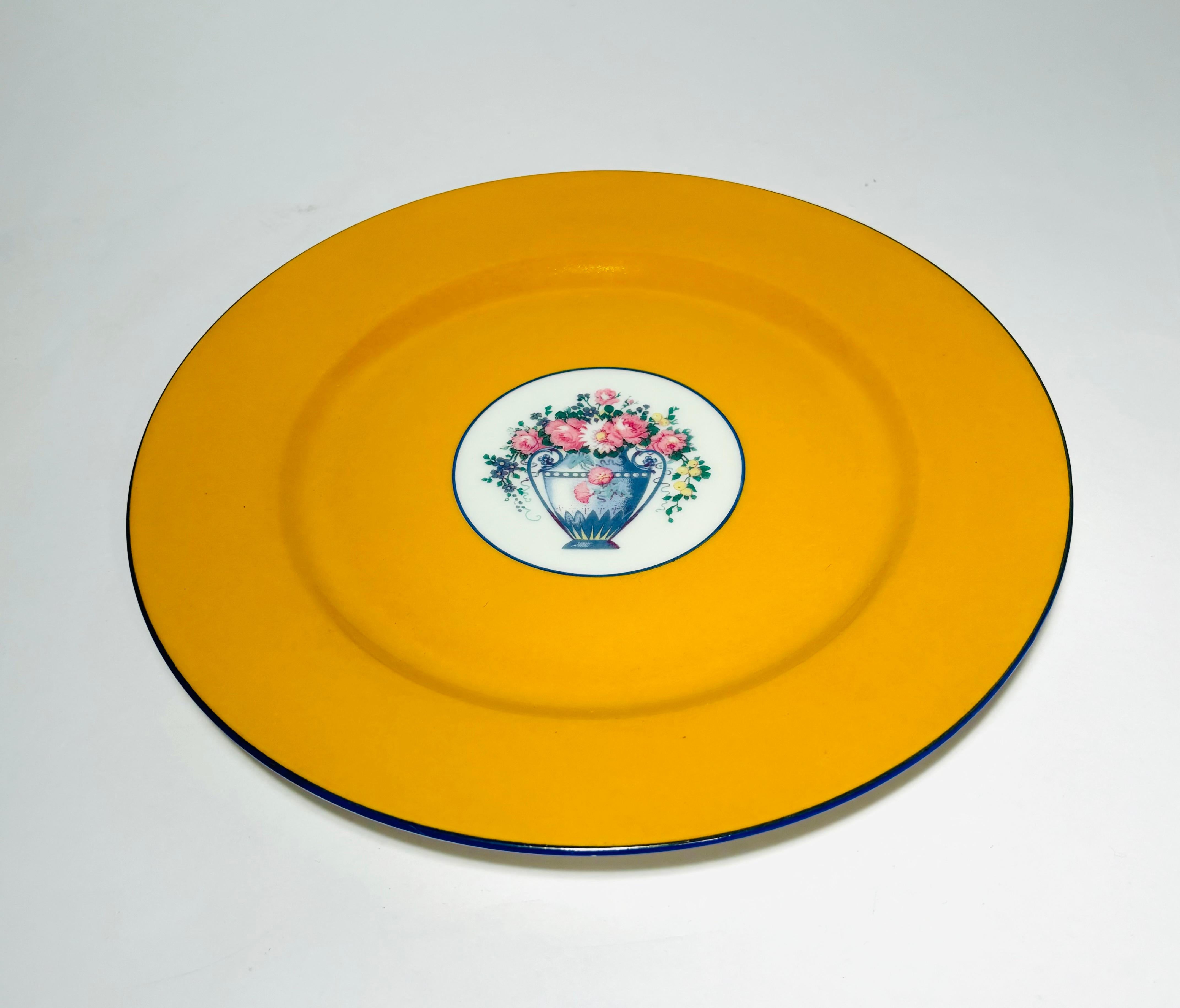 Art Nouveau A Set of 12 Plates, Antique Limoges Vibrant Yellow and Floral Bouquet Design