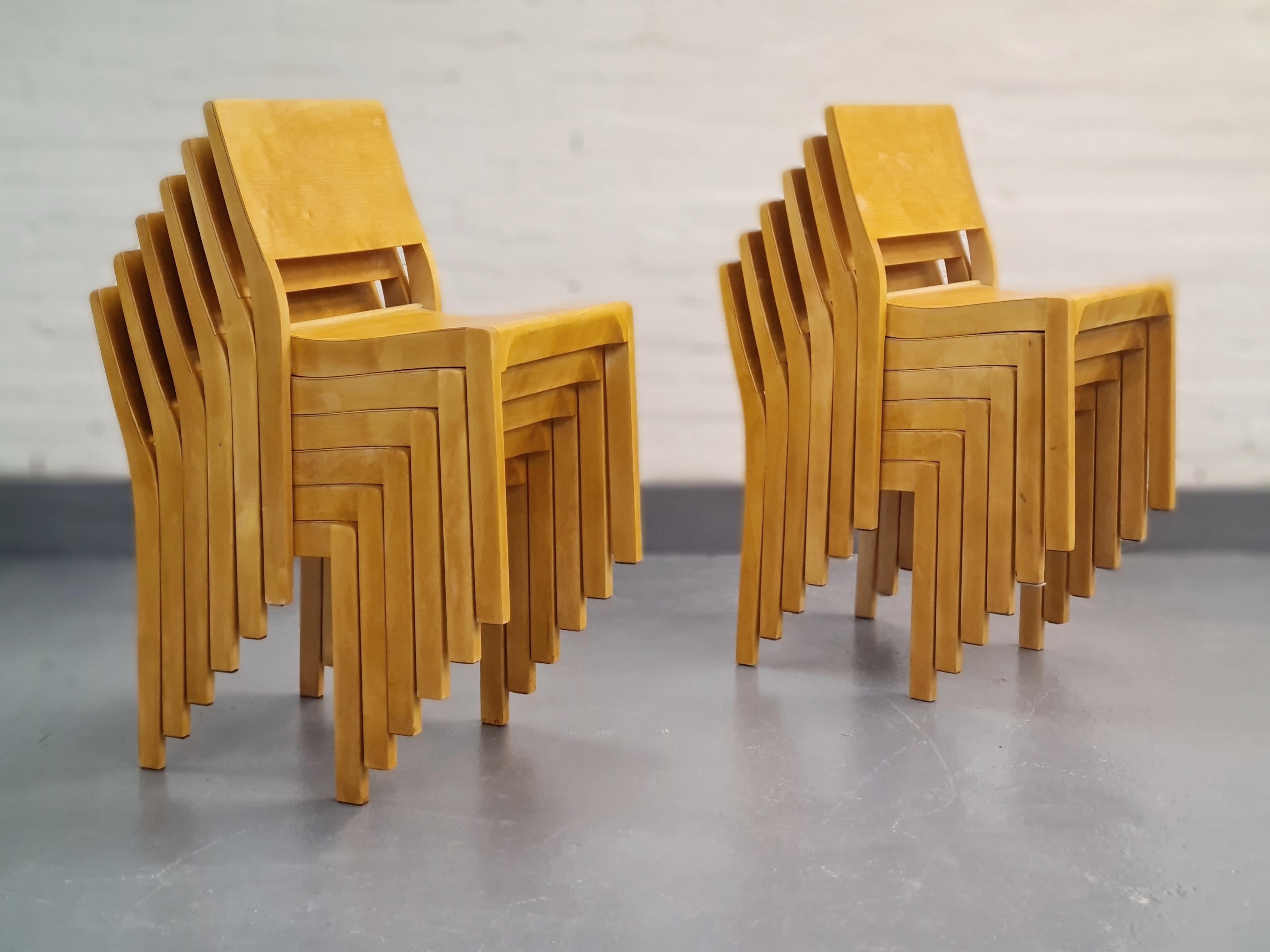 Finnish Set of 12 Stackable Alvar Aalto 611-Chairs for Artek