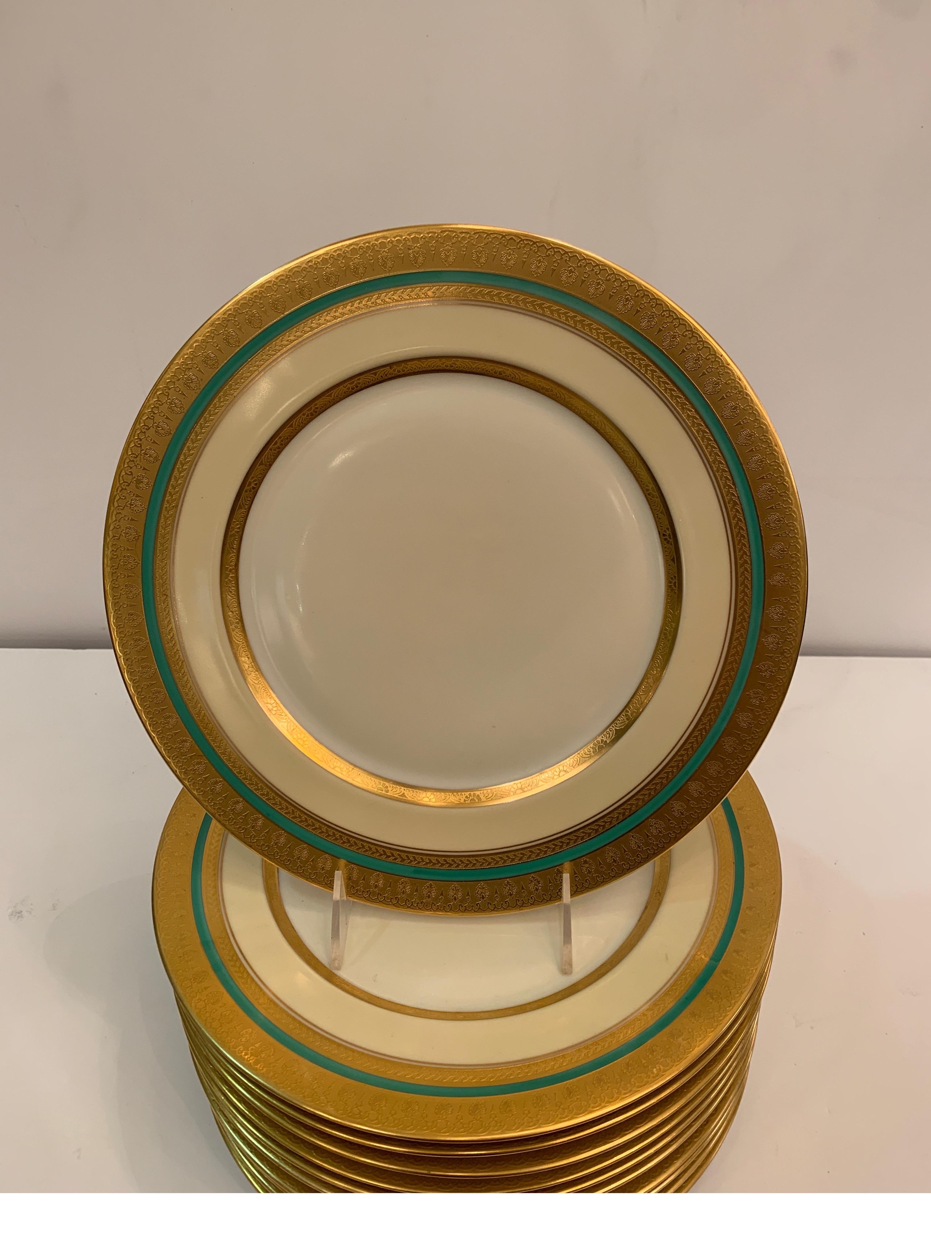 German Set of 12 Thick Gold bordered Service Dinner Plates