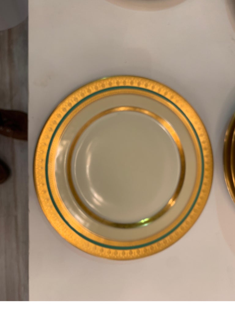 Set of 12 Thick Gold bordered Service Dinner Plates at 1stDibs