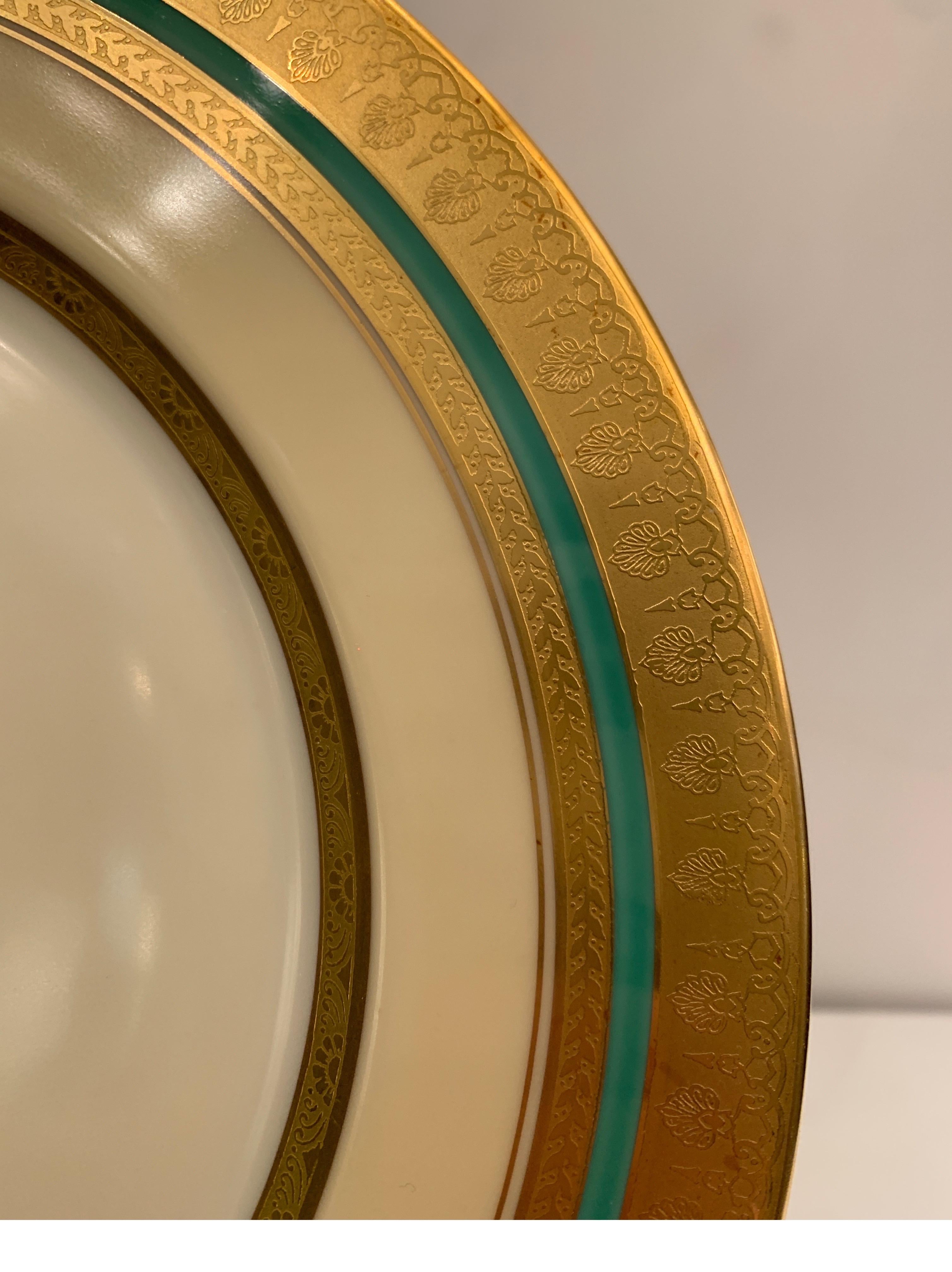 Set of 12 Thick Gold bordered Service Dinner Plates In Excellent Condition In Lambertville, NJ