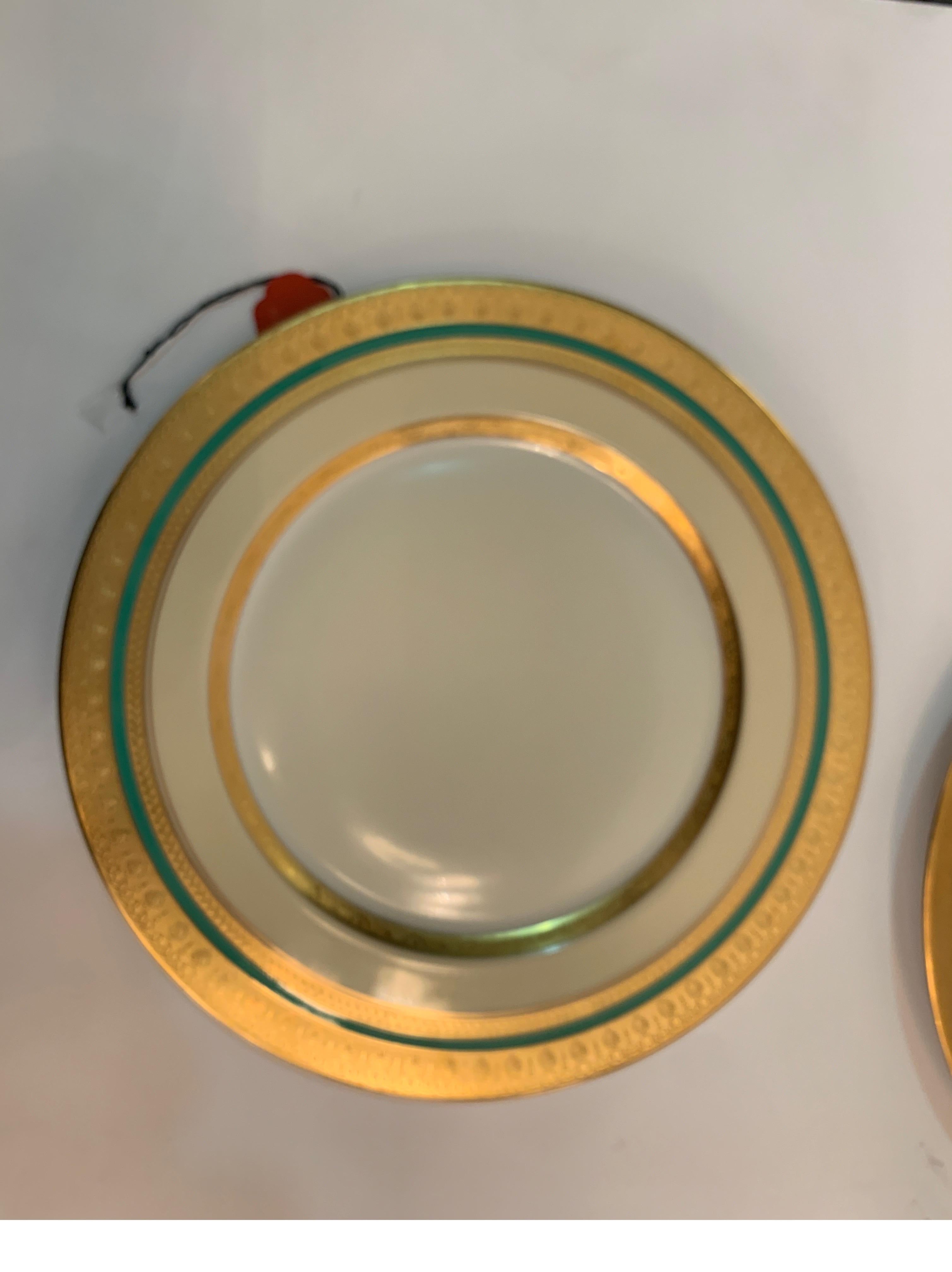 20th Century Set of 12 Thick Gold bordered Service Dinner Plates