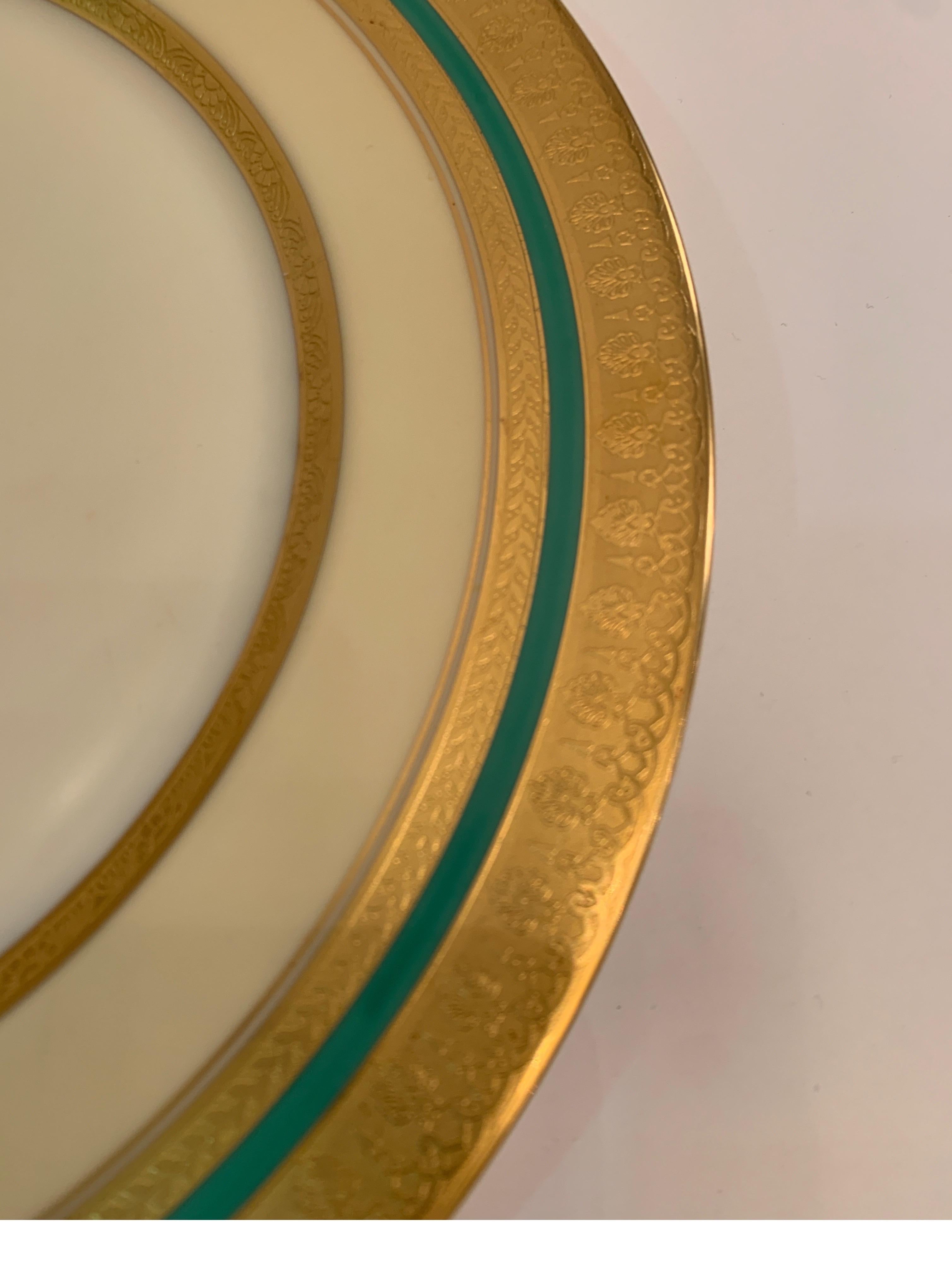 Porcelain Set of 12 Thick Gold bordered Service Dinner Plates