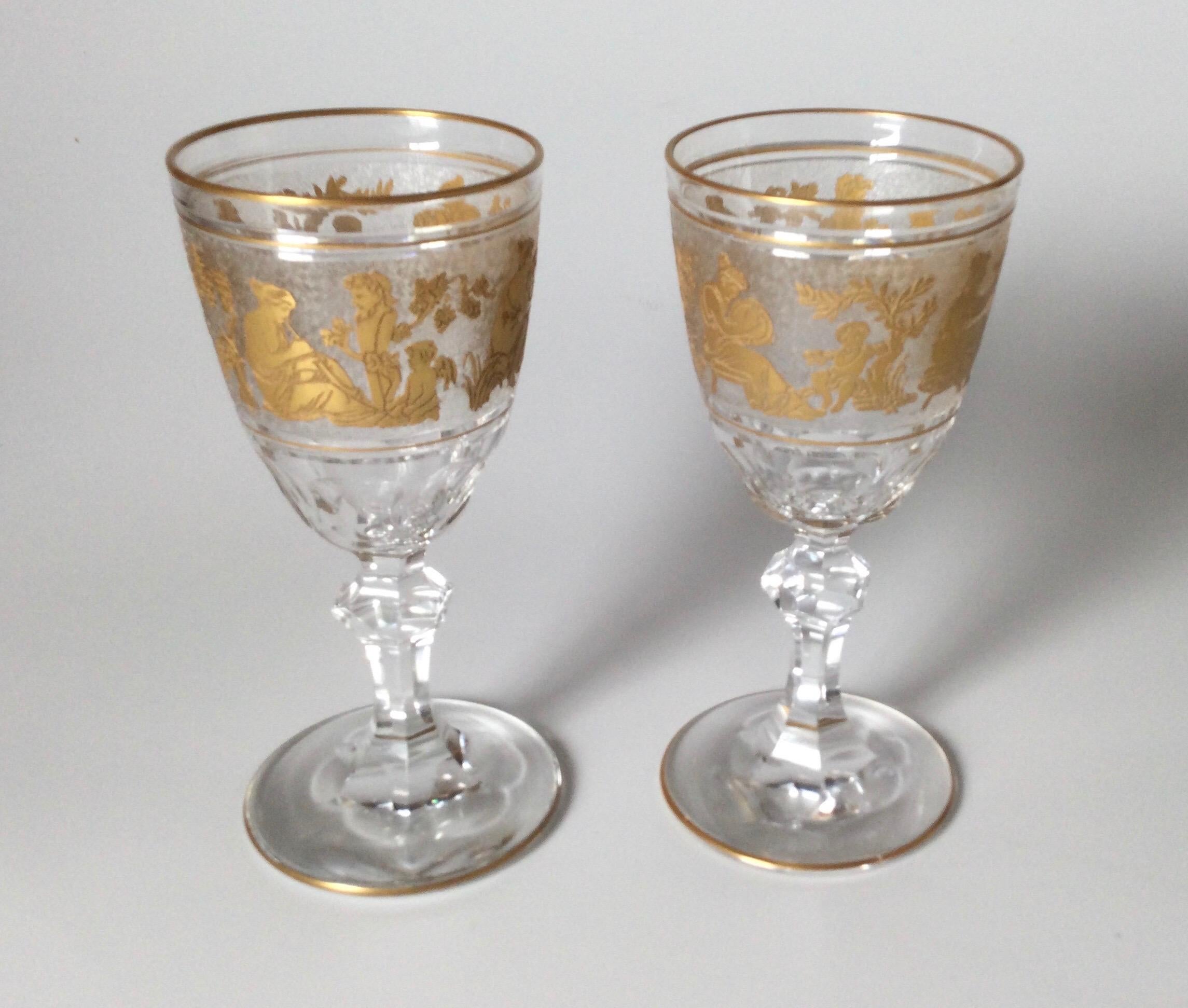 Set of 12 Val St. Lambert Acid Etched and Gilt Short Wine or Port Stems 3