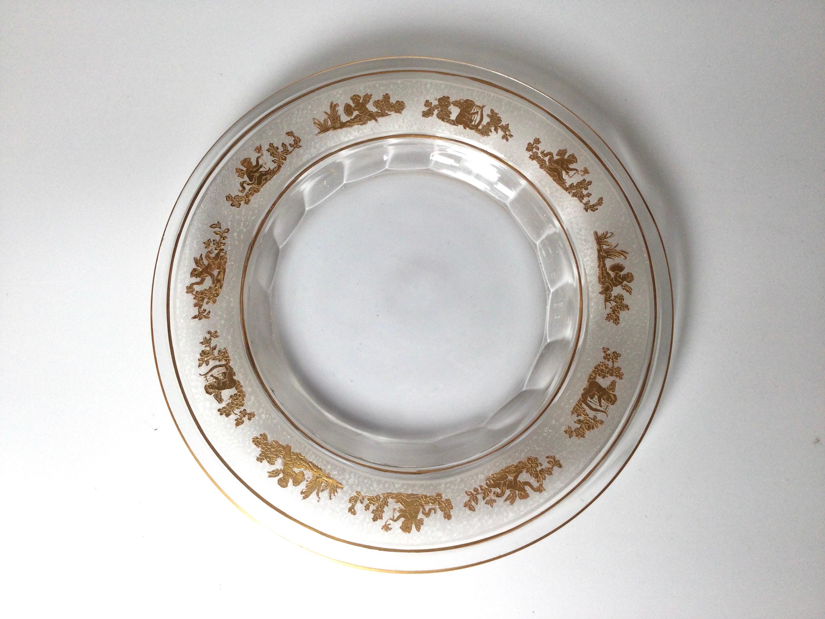 Neoclassical Set of 12 Val St Lambert Crystal Cameo Glass Dessert Bowls