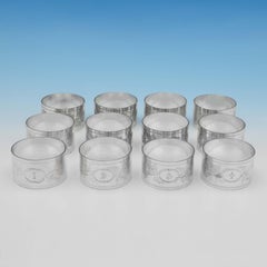 Set of 12 Victorian Antique Silver Plated Napkin Rings, Numbered 1-12
