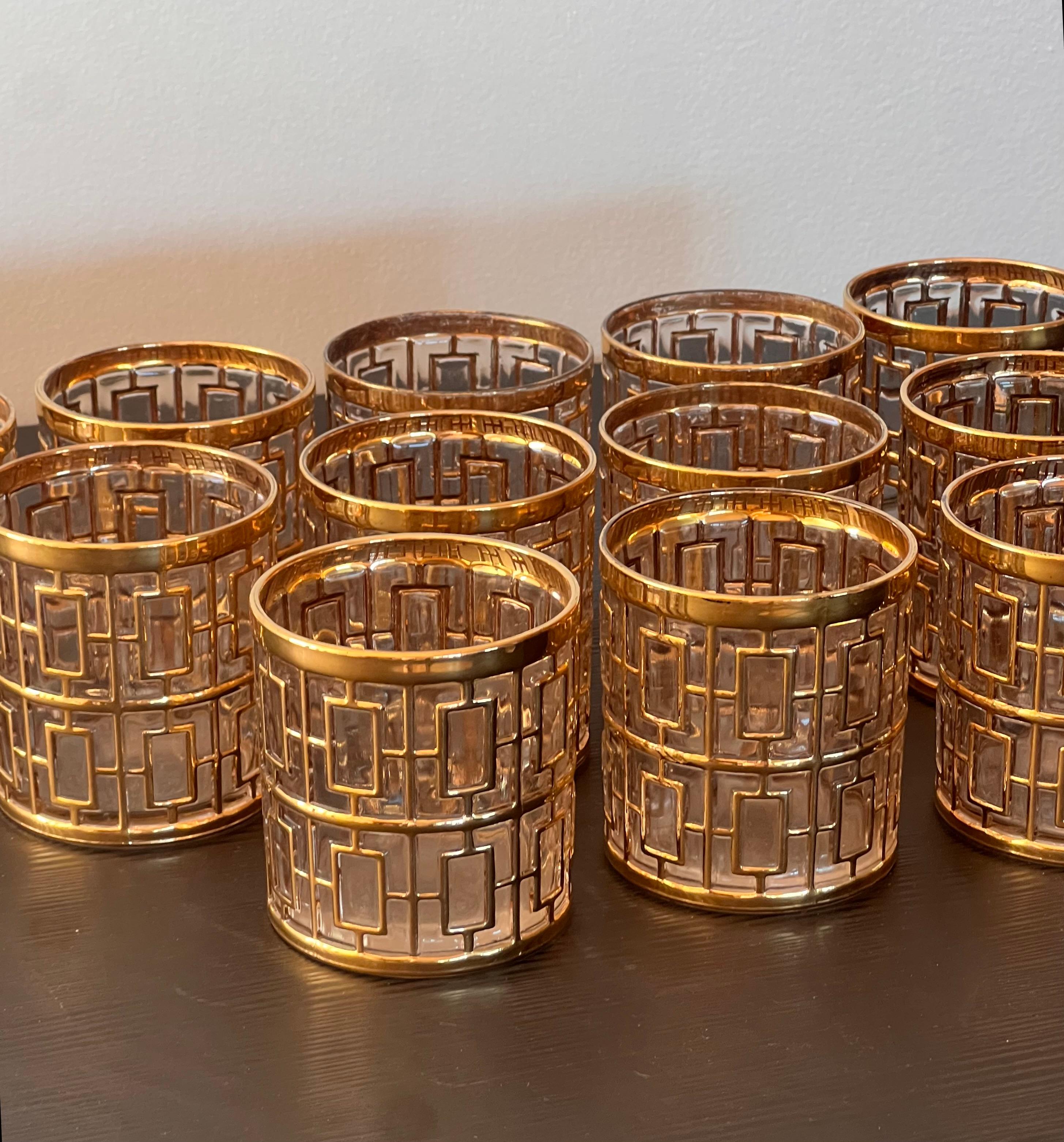 Set von 12 Shoji-Cocktailgläsern aus kaiserlichem Glas mit goldenem Käfig aus Shoji-Gold, um 1975 im Angebot 4