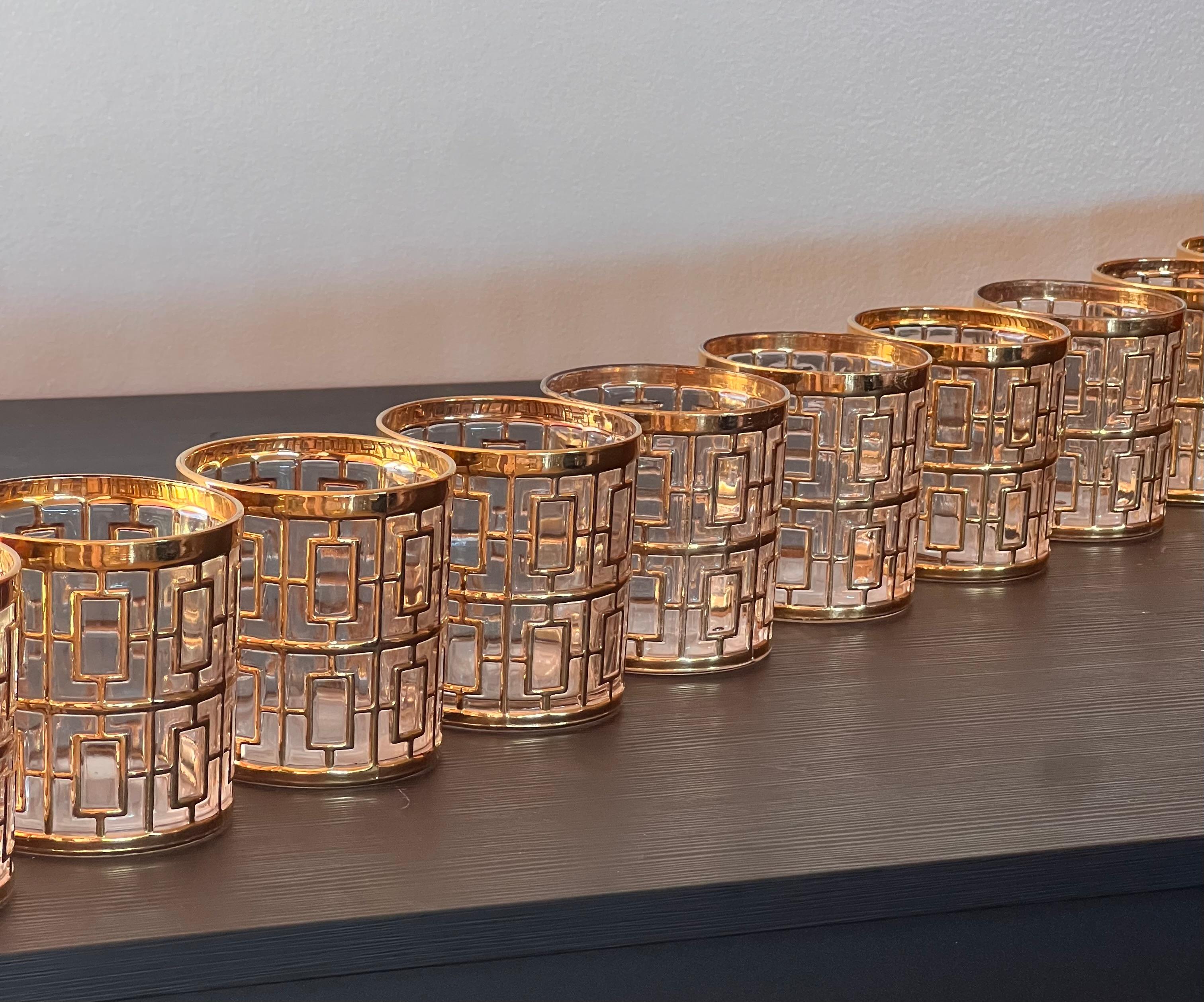 Set von 12 Shoji-Cocktailgläsern aus kaiserlichem Glas mit goldenem Käfig aus Shoji-Gold, um 1975 im Angebot 6