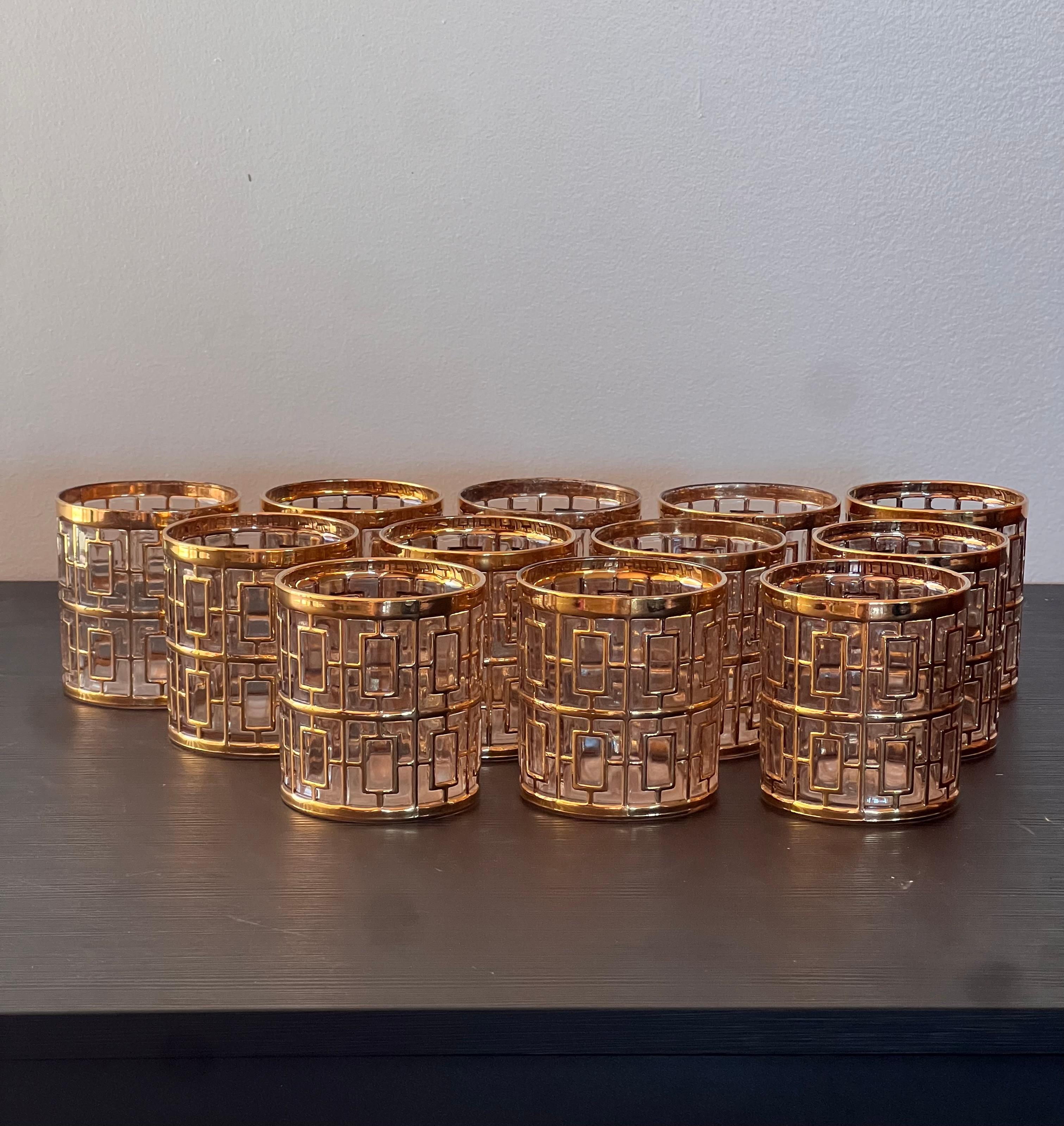Set von 12 Shoji-Cocktailgläsern aus kaiserlichem Glas mit goldenem Käfig aus Shoji-Gold, um 1975 im Angebot 7